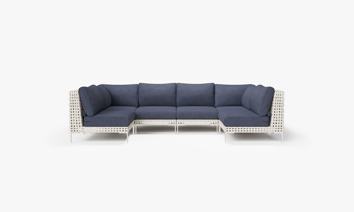 Open Weave Wicker U Sectional - 6 Seat in Deep Sea Navy #color_deep sea navy