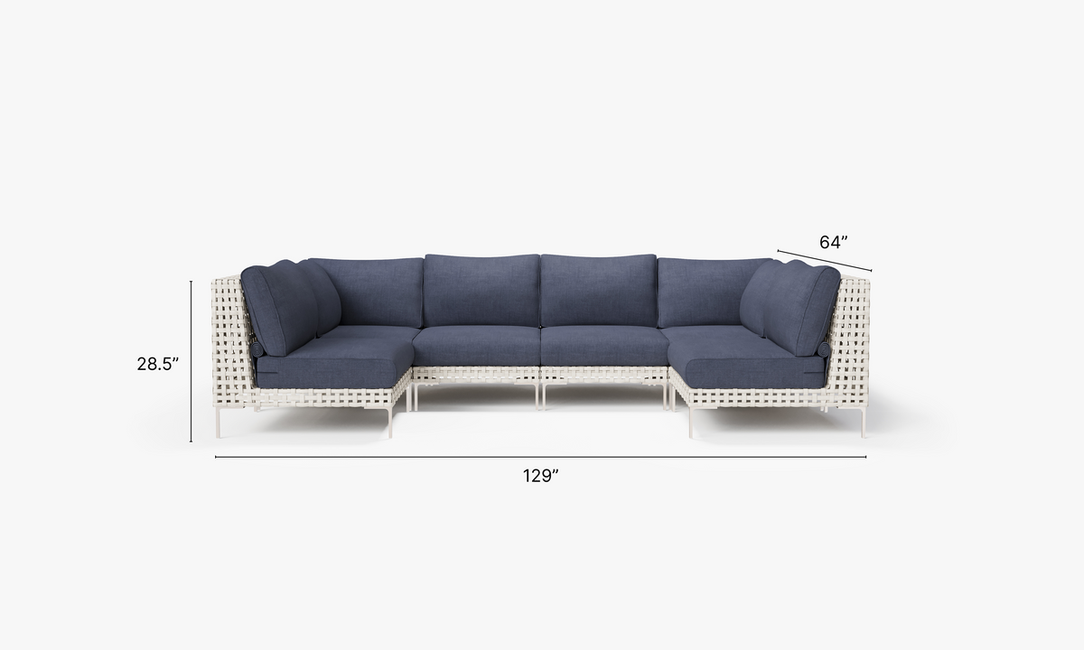 Open Weave Wicker U Sectional - 6 Seat in Deep Sea Navy #color_deep sea navy
