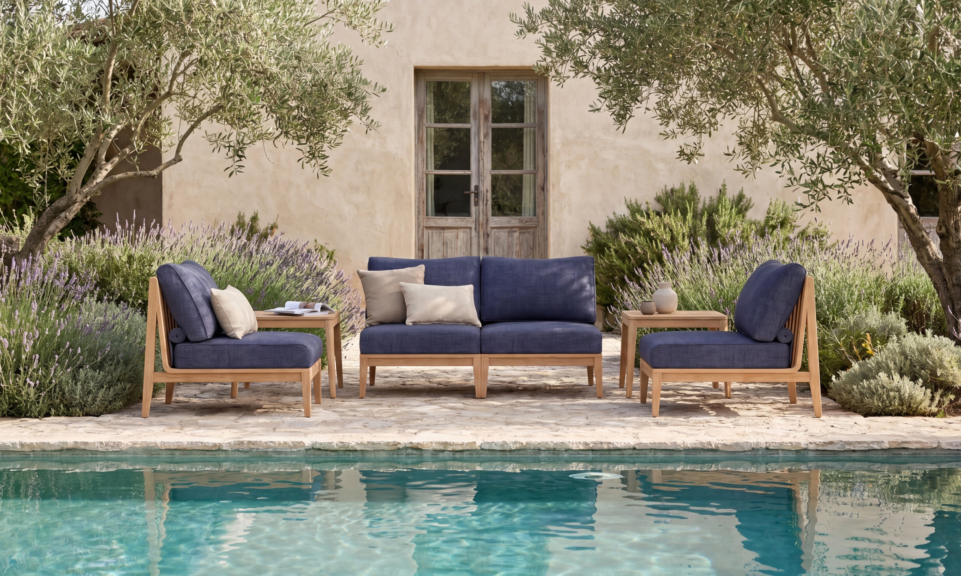 Teak Outdoor Armless Modular Sofa - 4 Seat