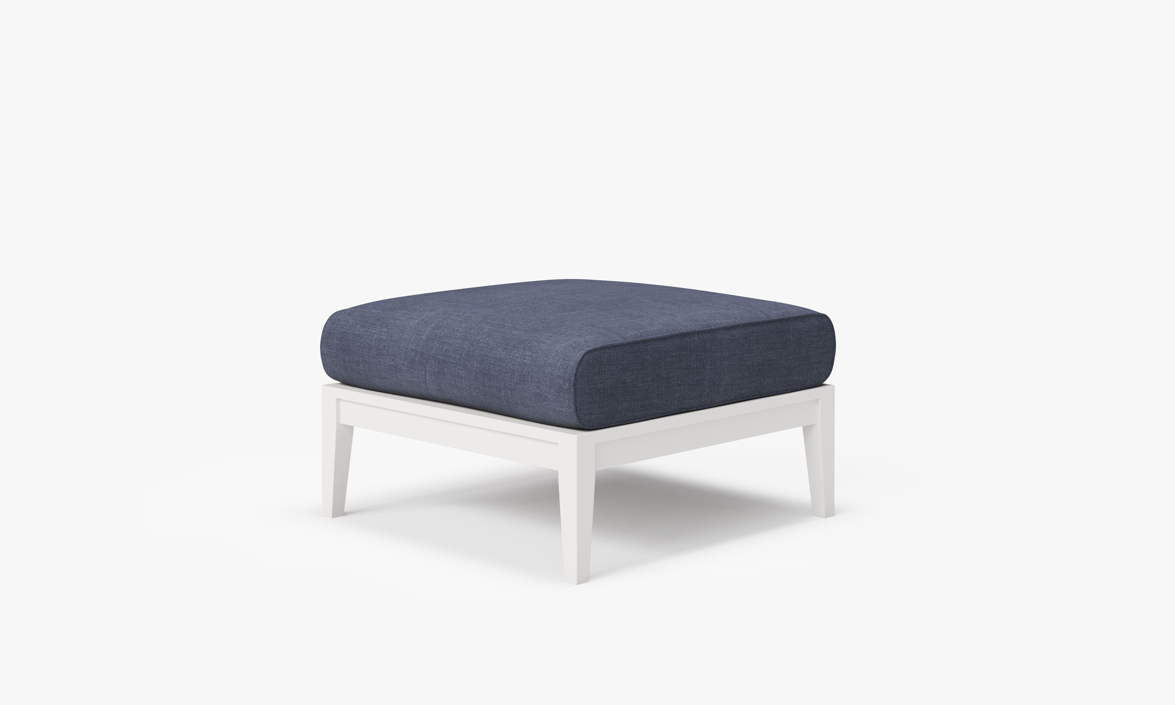 White Aluminum Outdoor Ottoman, front. Comfortable, durable, and weather resistant outdoor seating with memory foam. #color_deep sea navy