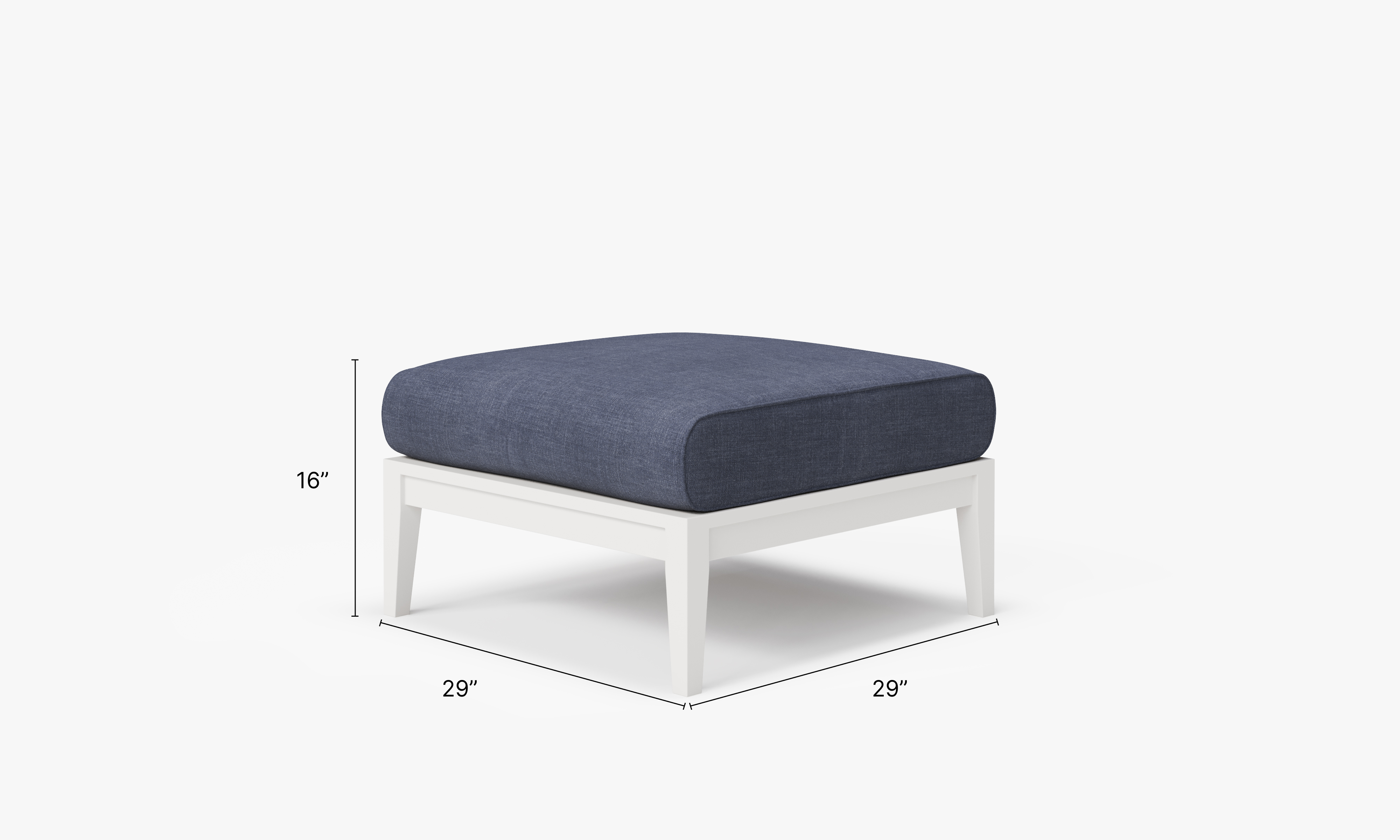 White Aluminum Outdoor Ottoman dimensions in inches, also listed under Dimensions and Weights. #color_deep sea navy