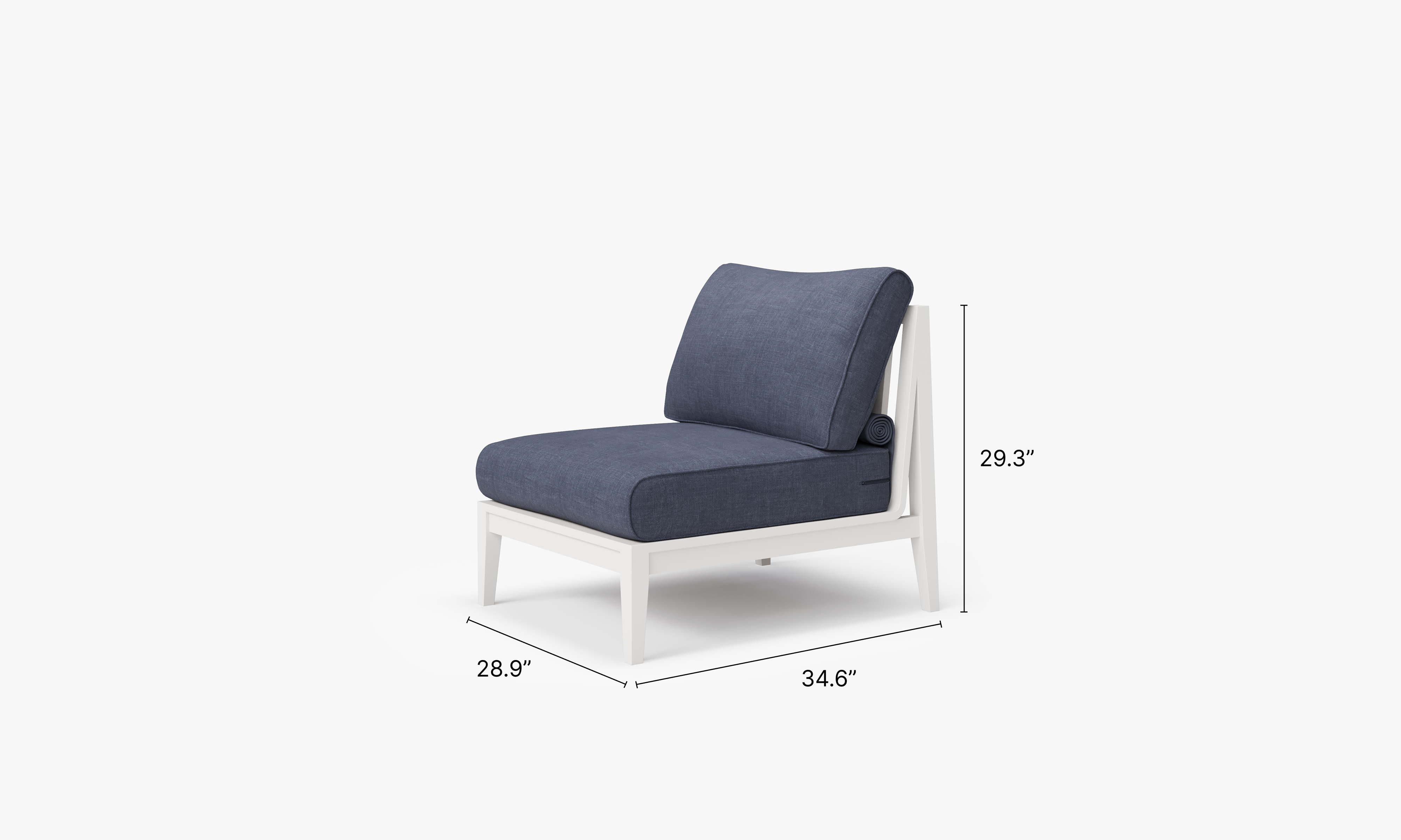White Aluminum Outdoor Armless Chair dimensions in inches, also listed under Dimensions and Weights. #color_deep sea navy