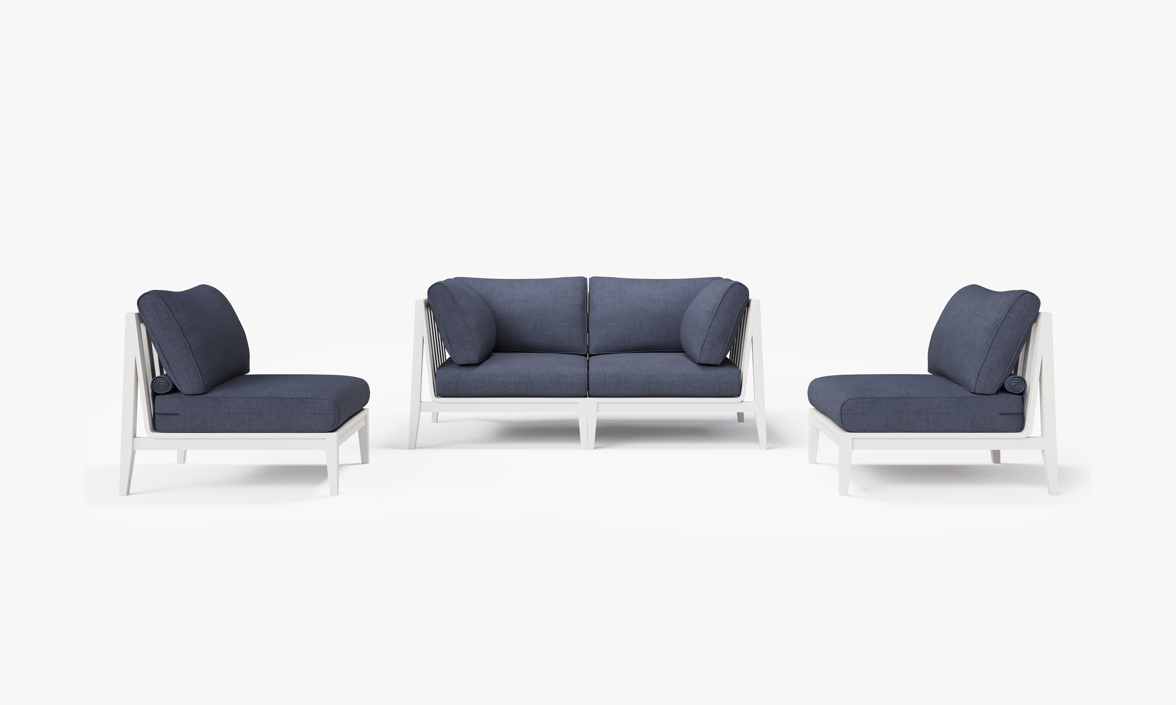White Aluminum Outdoor Loveseat with Armless Chairs - 4 Seat, front. Comfortable, durable, and weather resistant outdoor seating with memory foam. #color_deep sea navy