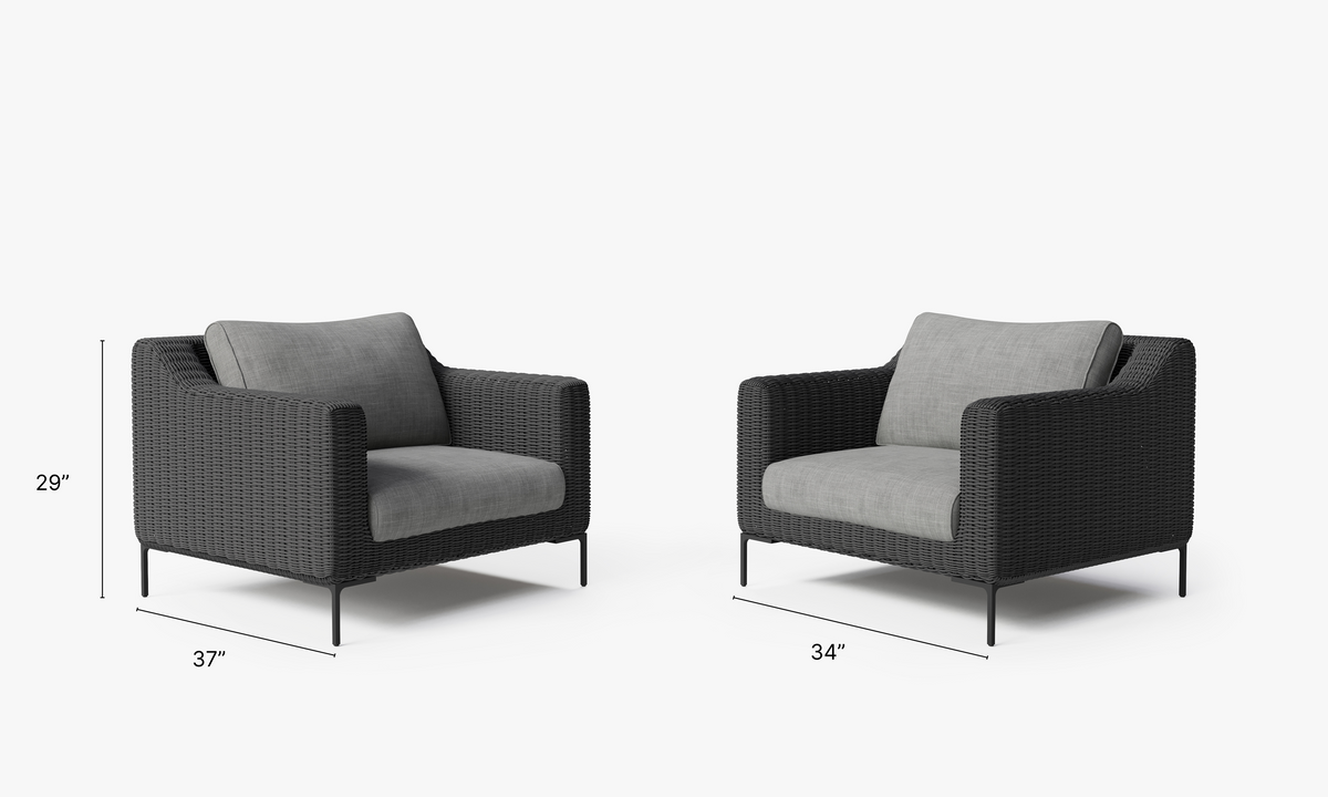 Black Wicker Outdoor Armchair Conversation Set #color_pacific fog gray