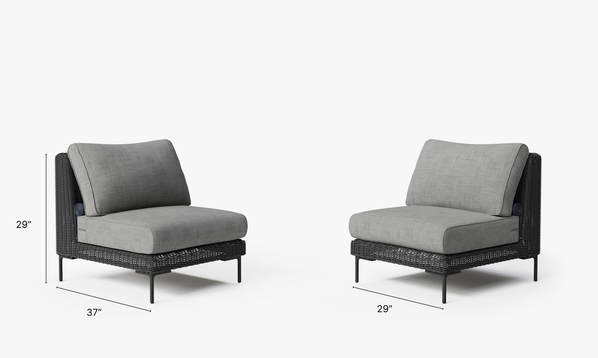 Black Wicker Outdoor Armless Chair Conversation Set #color_pacific fog gray