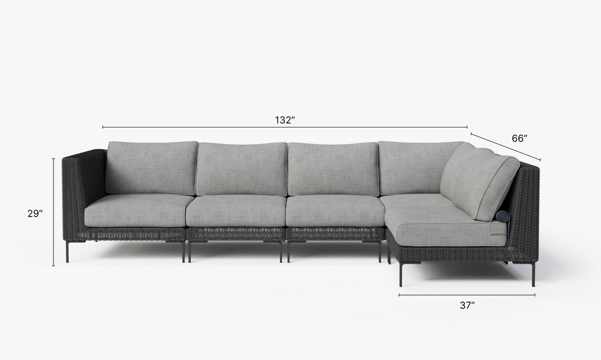Black Wicker Outdoor L Sectional - 5 Seat #color_pacific fog gray