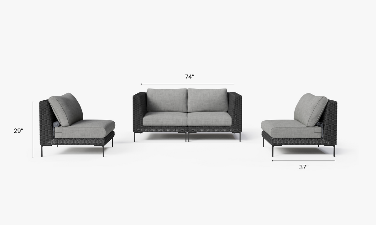 Black Wicker Outdoor Loveseat with Armless Chairs - 4 Seat #color_pacific fog gray