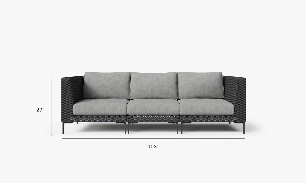 Black Wicker Outdoor Sofa - 3 Seat #color_pacific fog gray