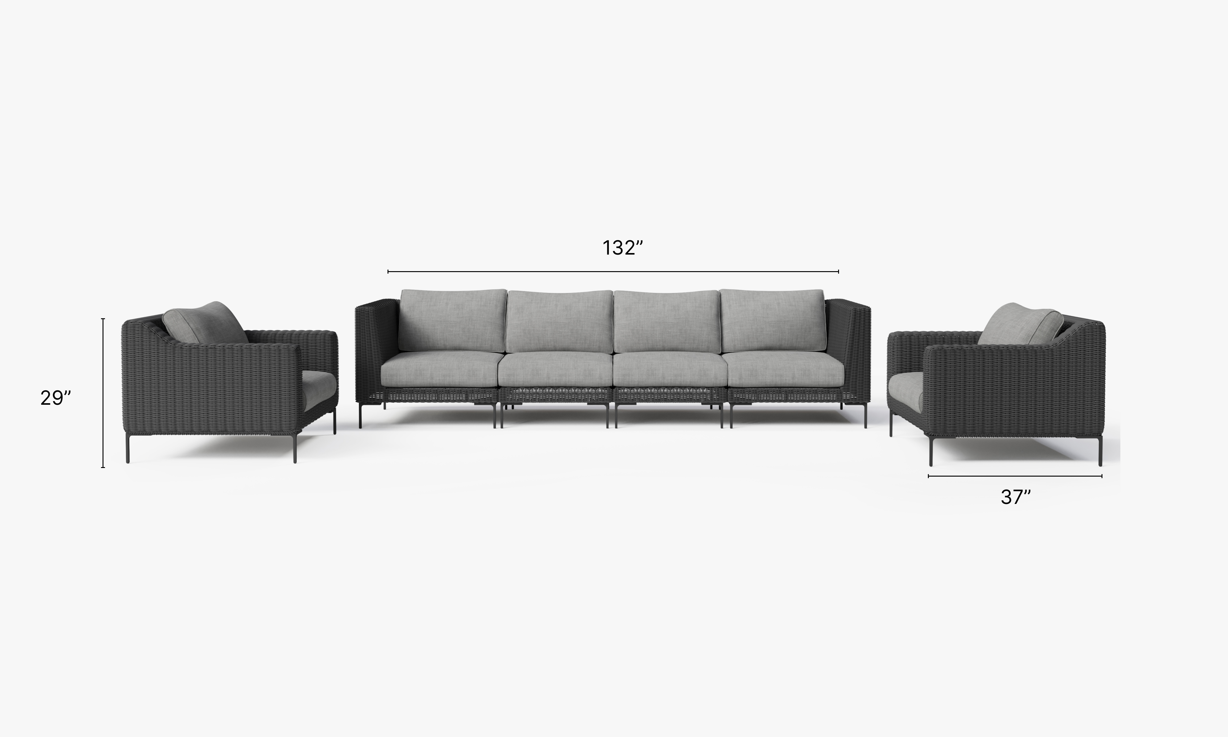 Black Wicker Outdoor Sofa with Armchairs - 6 Seat #color_pacific fog gray