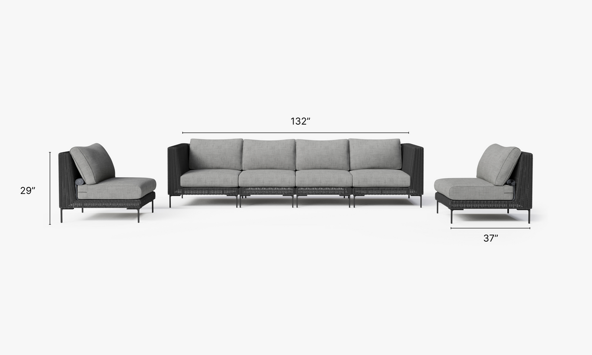 Black Wicker Outdoor Sofa with Armless Chairs - 6 Seat #color_pacific fog gray