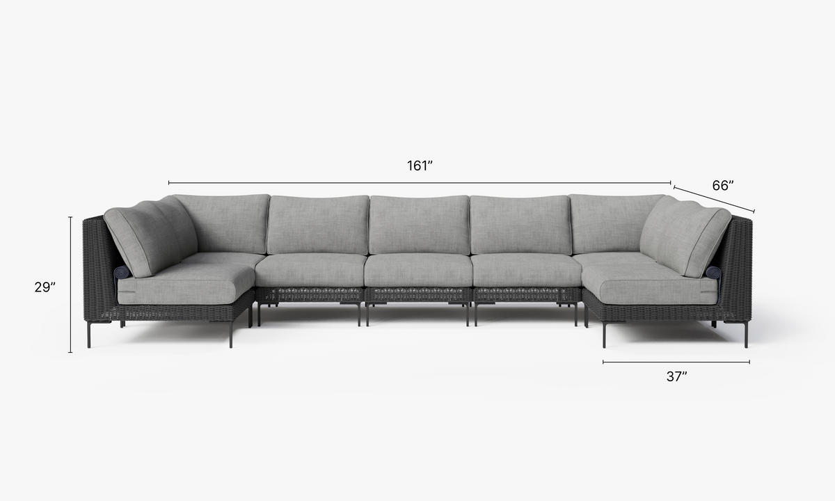 Black Wicker Outdoor U Sectional - 7 Seat #color_pacific fog gray