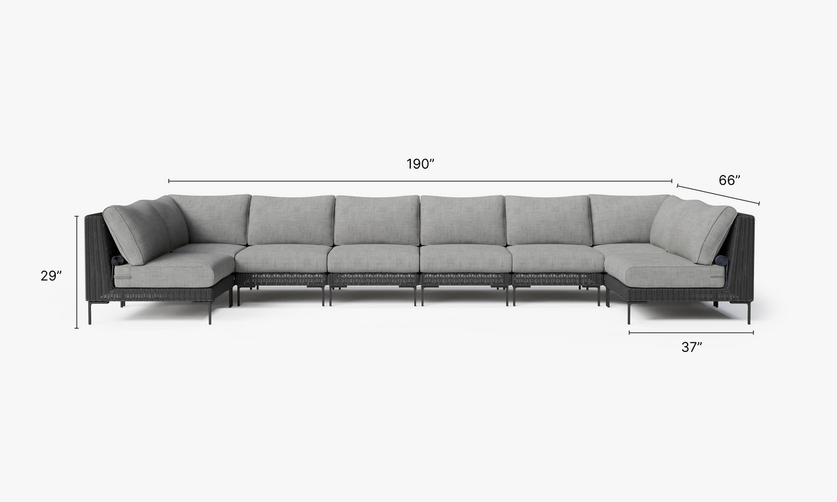 Black Wicker Outdoor U Sectional - 8 Seat #color_pacific fog gray