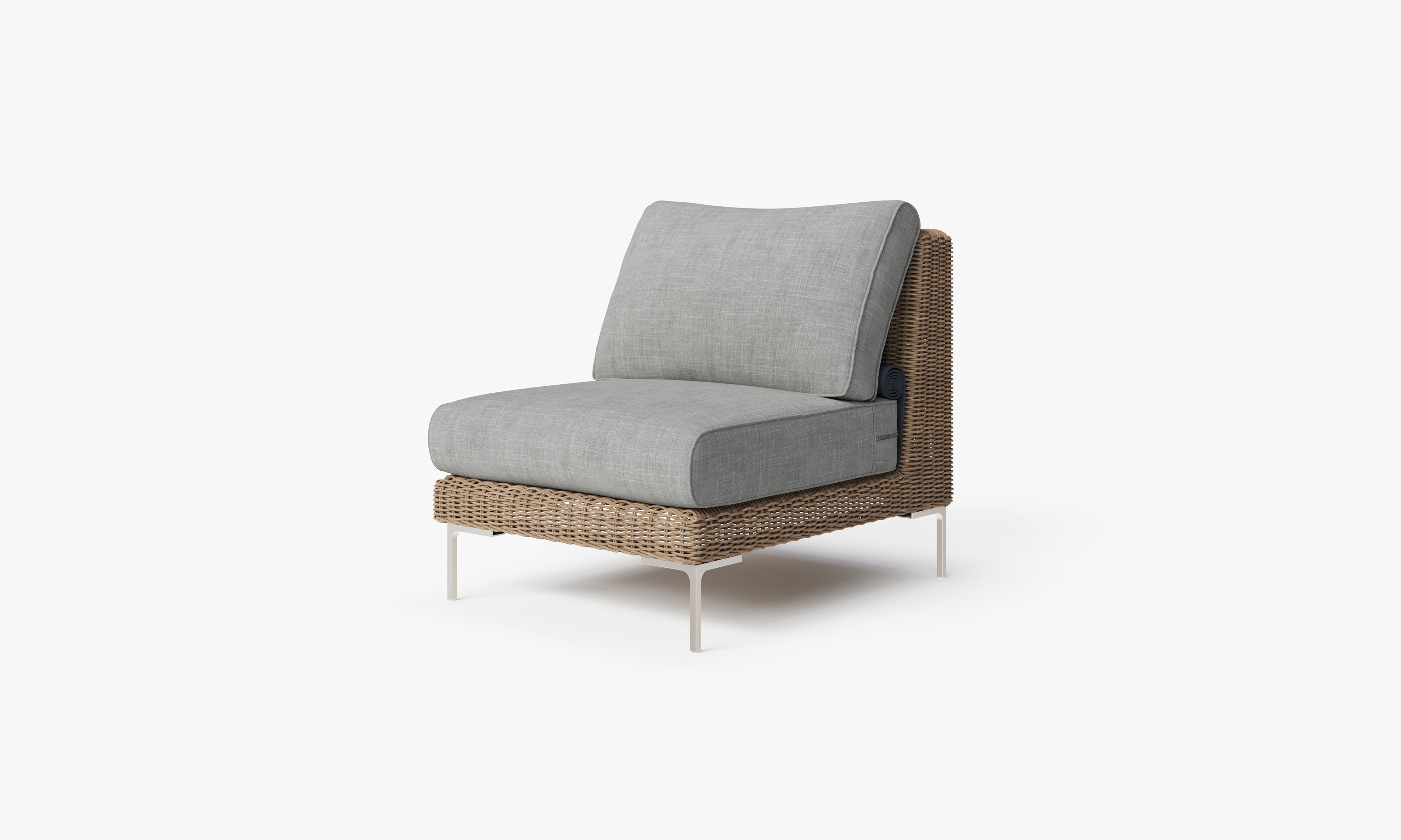 Brown Wicker Outdoor Armless Chair, front. Comfortable, durable, and weather resistant outdoor seating with memory foam. #color_pacific fog gray