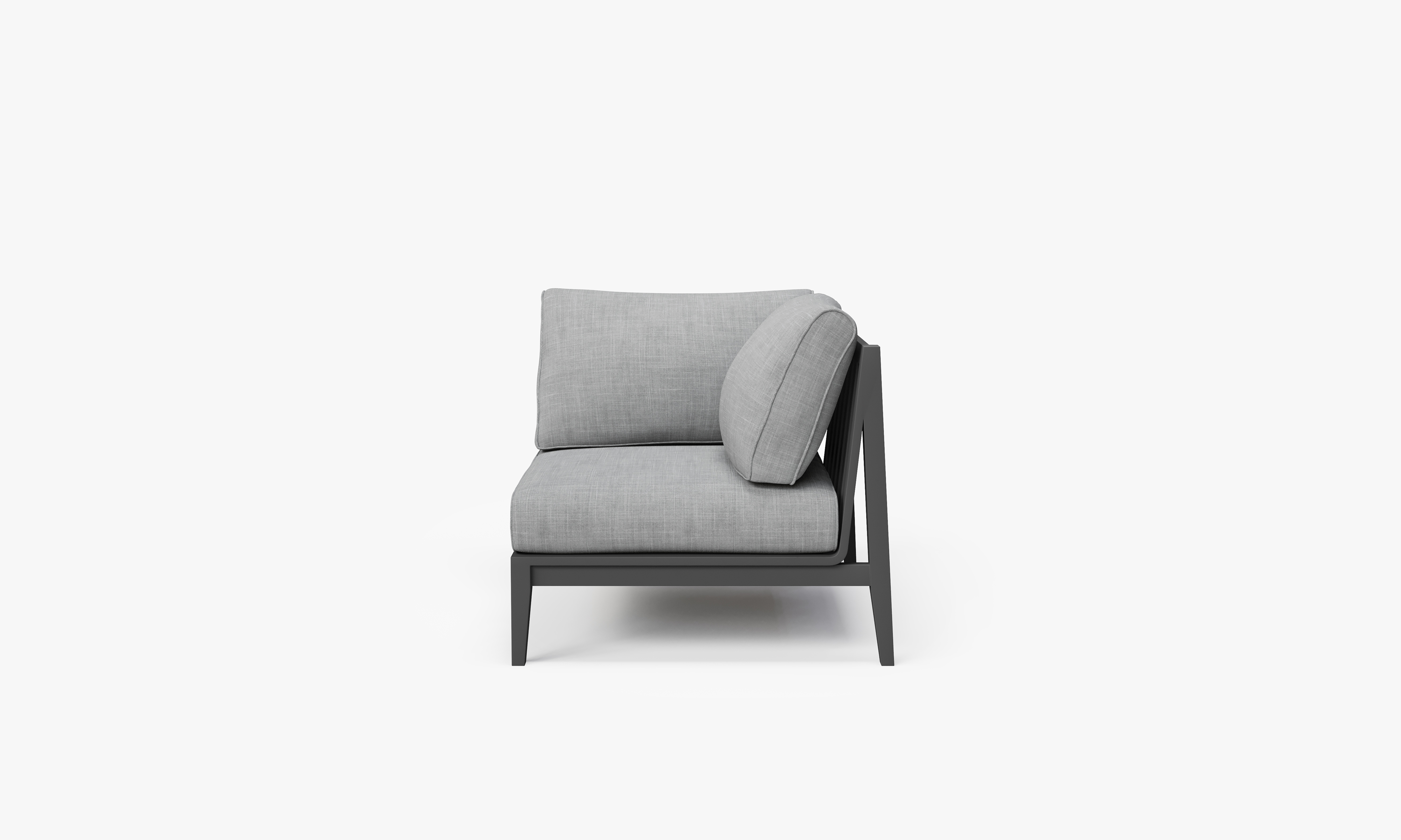 Charcoal Aluminum Outdoor Corner Chair - Left, front. Comfortable, durable, and weather resistant outdoor seating with memory foam. #color_pacific fog gray