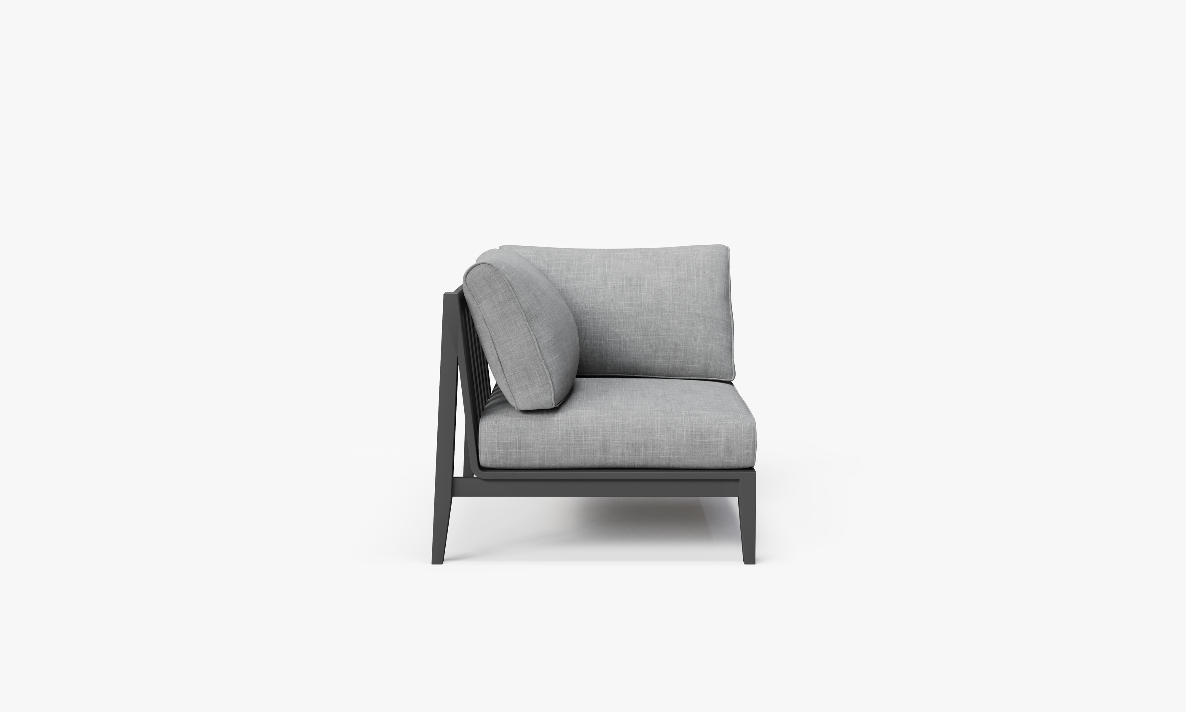 Charcoal Aluminum Outdoor Corner Chair - Right, front. Comfortable, durable, and weather resistant outdoor seating with memory foam. #color_pacific fog gray
