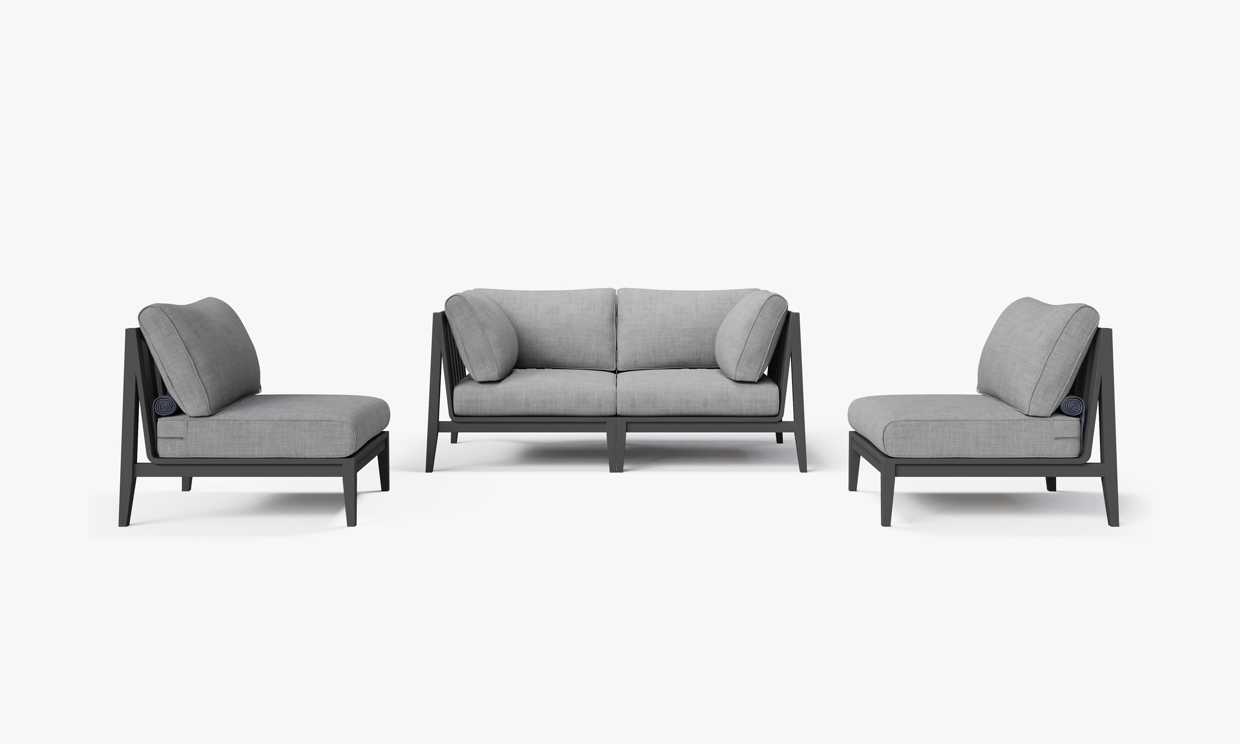 Charcoal Aluminum Outdoor Loveseat with Armless Chairs - 4 Seat, front. Comfortable, durable, and weather resistant outdoor seating with memory foam. #color_pacific fog gray