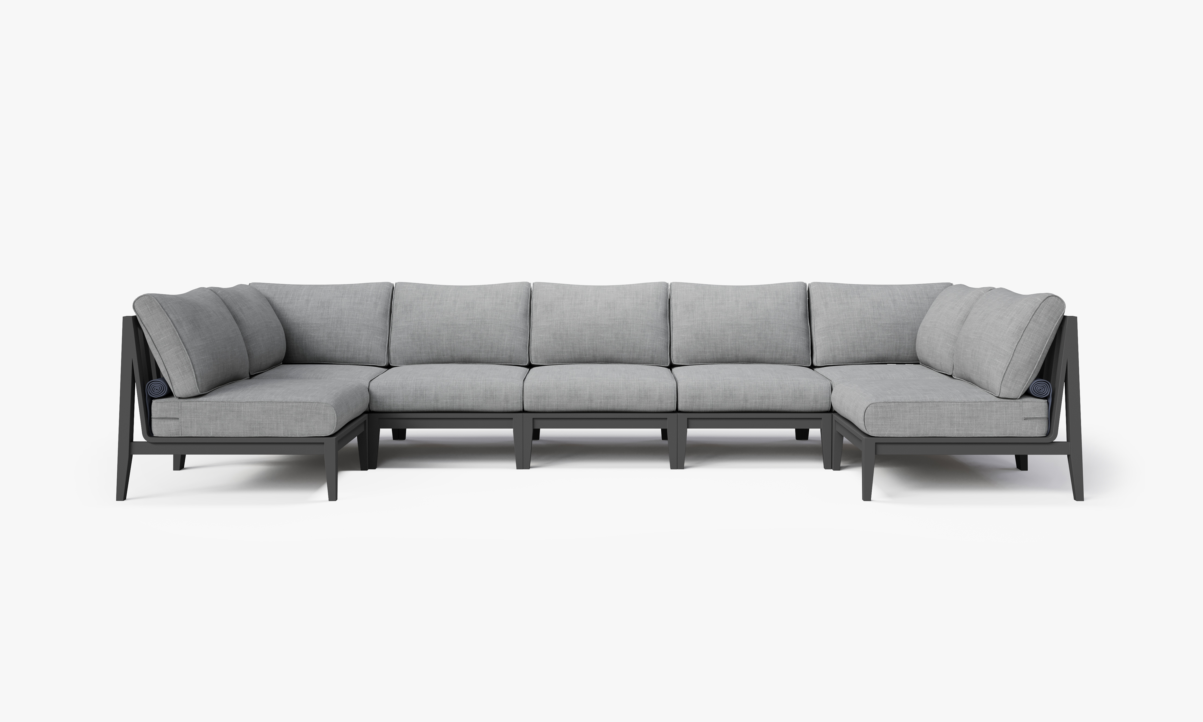 Charcoal Aluminum Outdoor U Sectional - 7 Seat, front. Comfortable, durable, and weather resistant outdoor seating with memory foam. #color_pacific fog gray
