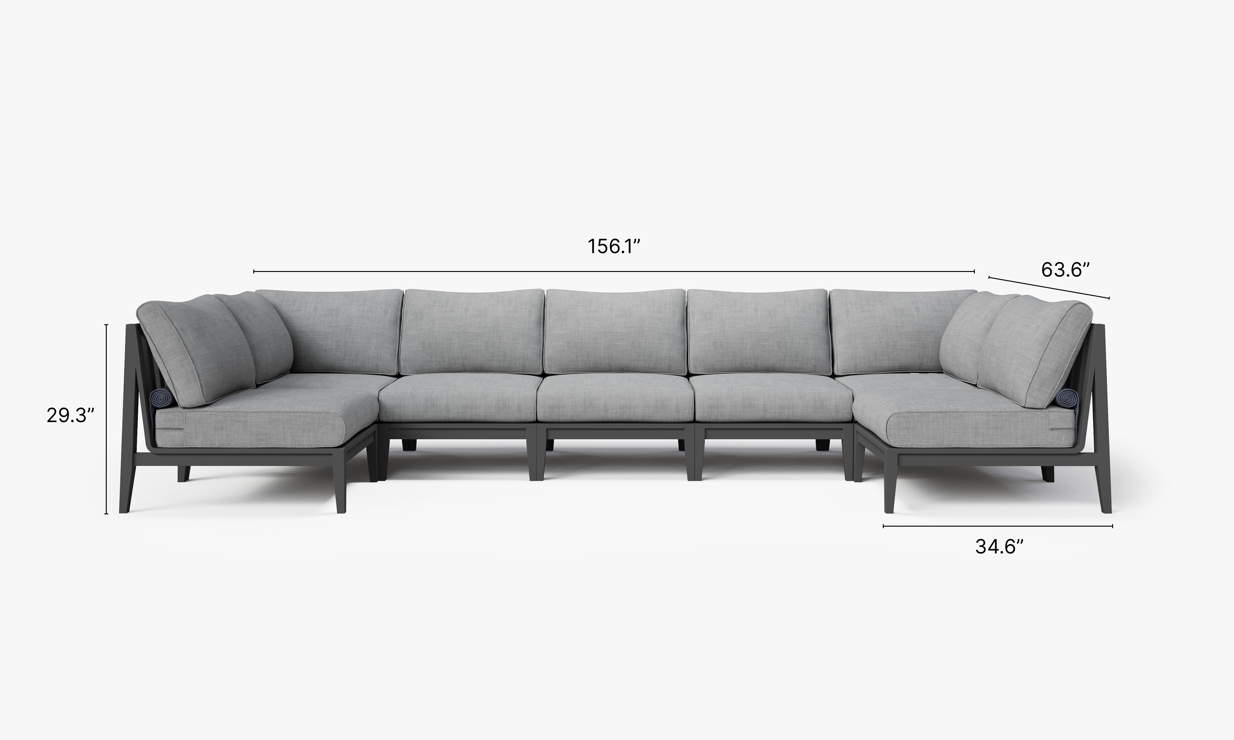 Charcoal Aluminum Outdoor U Sectional - 7 Seat dimensions in inches, also listed under Dimensions and Weights. #color_pacific fog gray