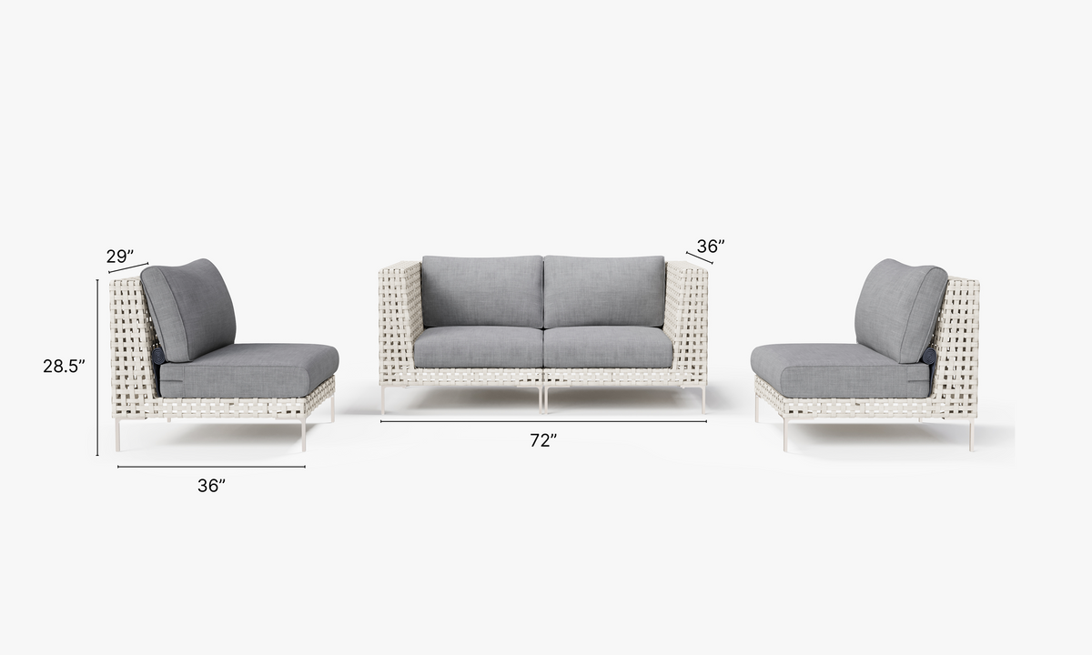 Open Weave Wicker Outdoor Loveseat with Armless Chairs - 4 Seat in Pacific Fog Gray #color_pacific fog gray