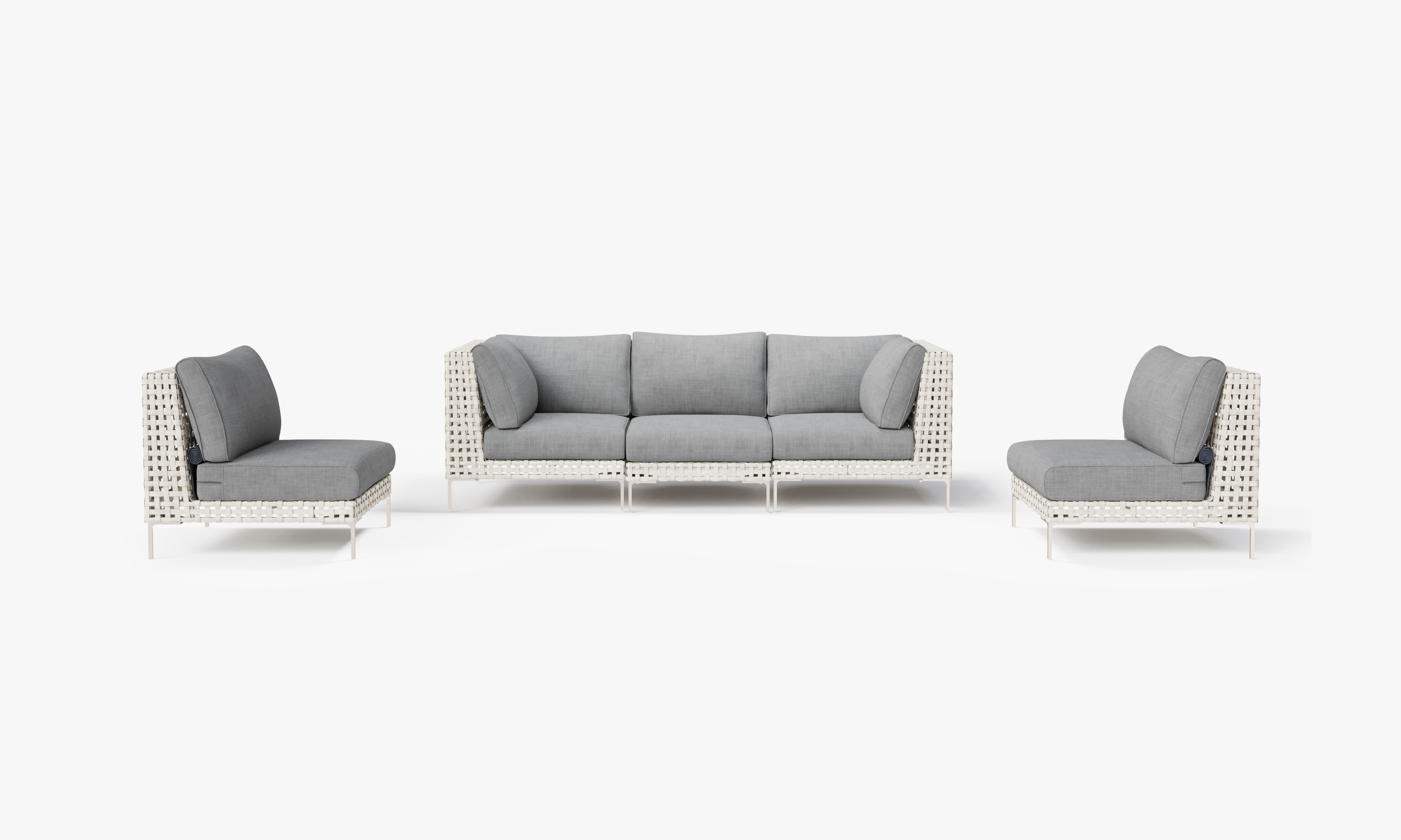 Open Weave Wicker Outdoor Sofa with Armless Chairs - 5 Seat in Pacific Fog Gray #color_pacific fog gray