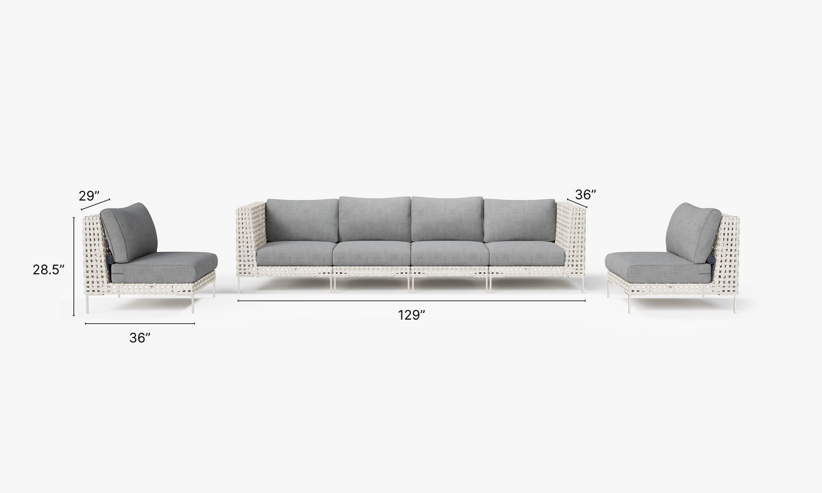 Open Weave Sofa with Armless Chairs - 6 Seat in Pacific Fog Gray #color_pacific fog gray