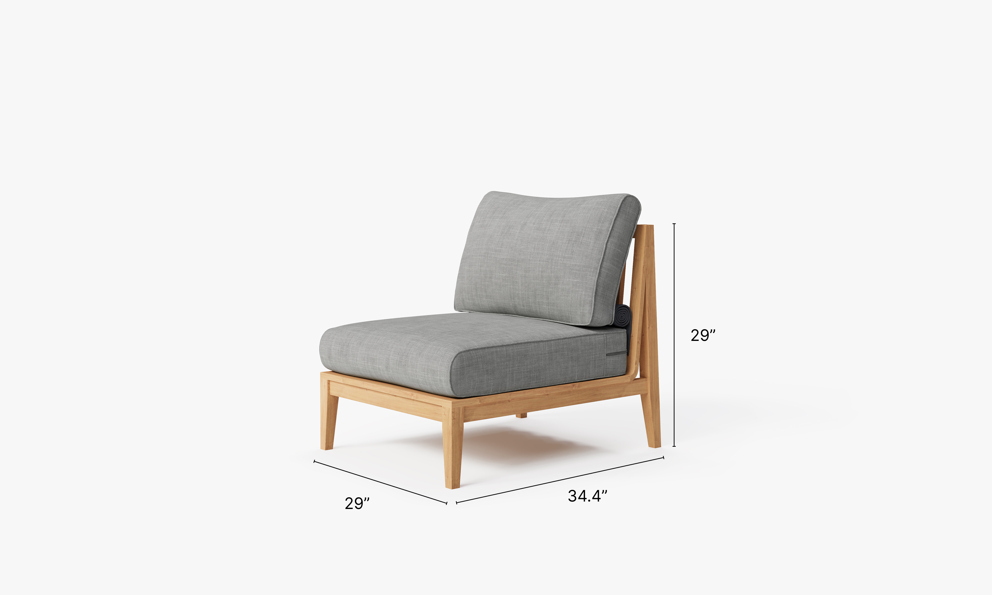 Teak outdoor sofa featuring an armless design with clean lines, accompanied by a matching armless chair, both showcasing natural wood finish and sturdy construction.-teak outdoor sofa-outer #color_pacific fog gray