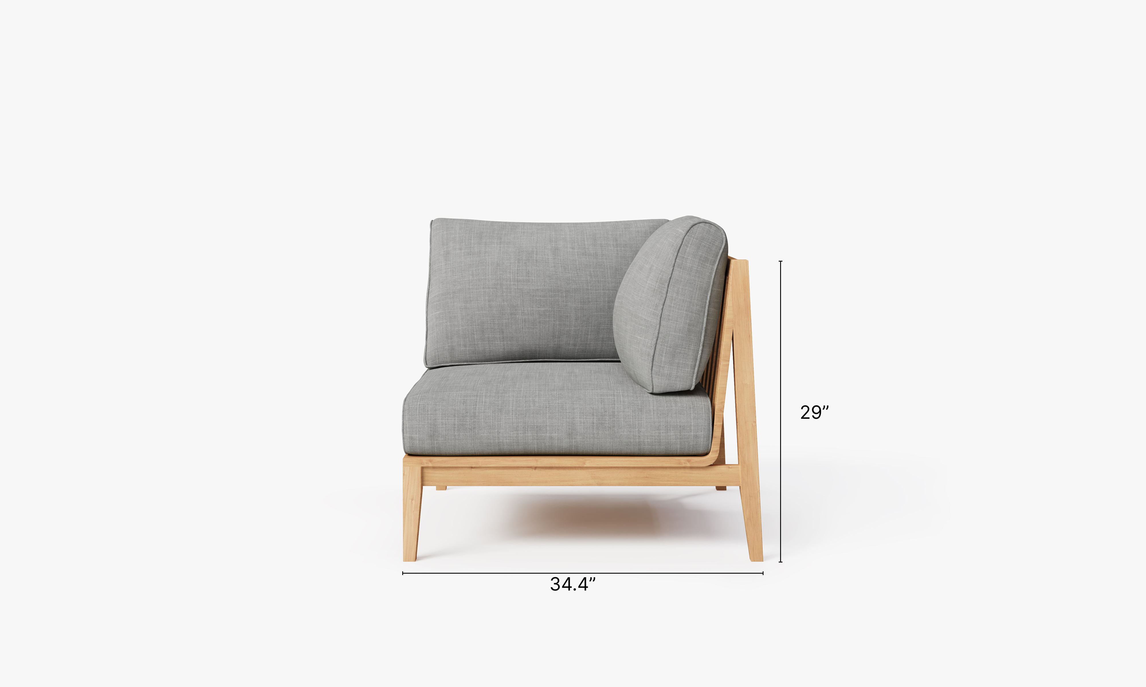 Teak outdoor sofa corner with a left chair, featuring clean lines and sturdy wood construction.-teak outdoor sofa-outer #color_pacific fog gray