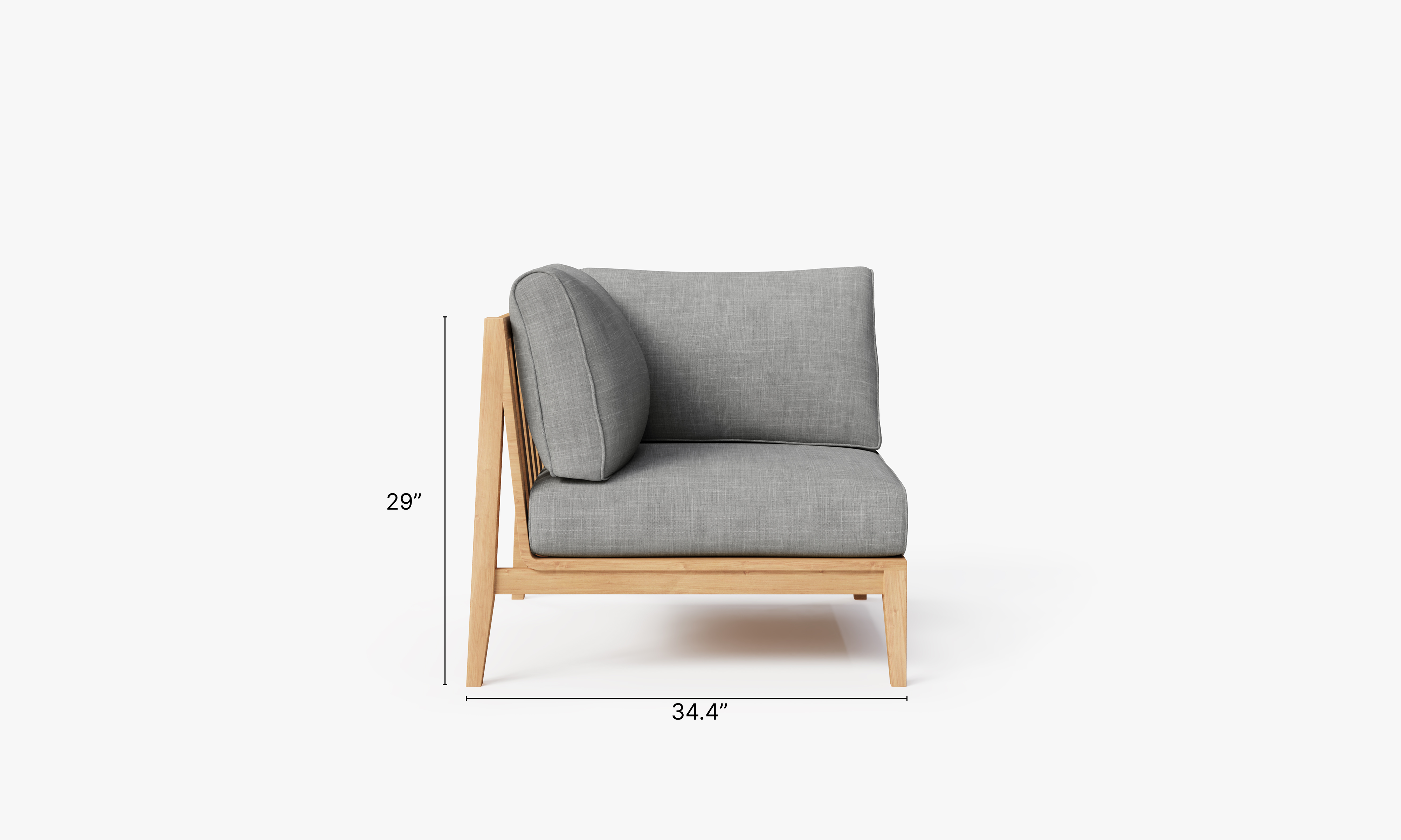 Teak outdoor corner sofa with cushions, featuring a right-side chair section, set against a neutral background.-teak outdoor sofa-outer #color_pacific fog gray