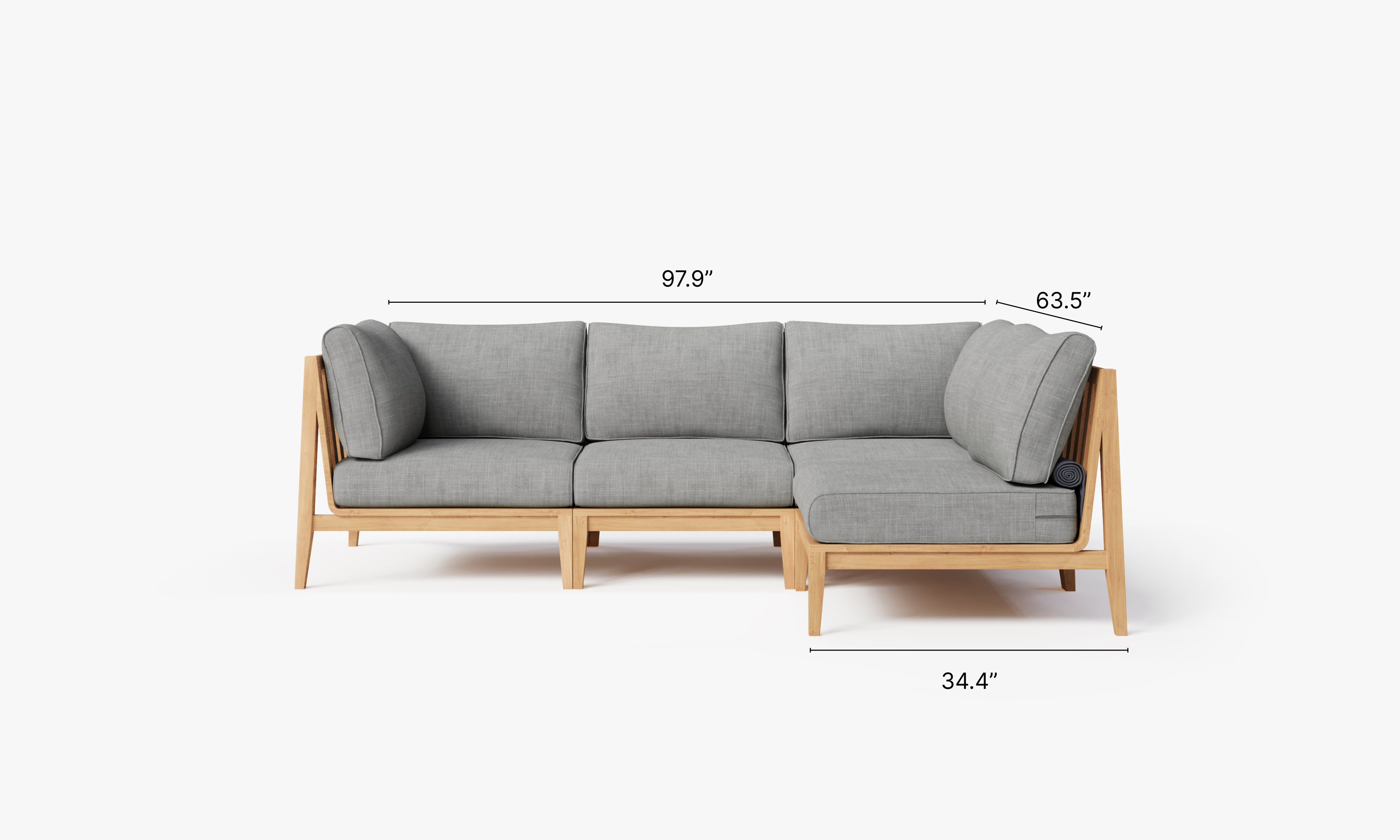 Teak outdoor sofa in an L-shaped sectional design with 4 seats, featuring clean lines and a modern look.-teak outdoor sofa-outer #color_pacific fog gray