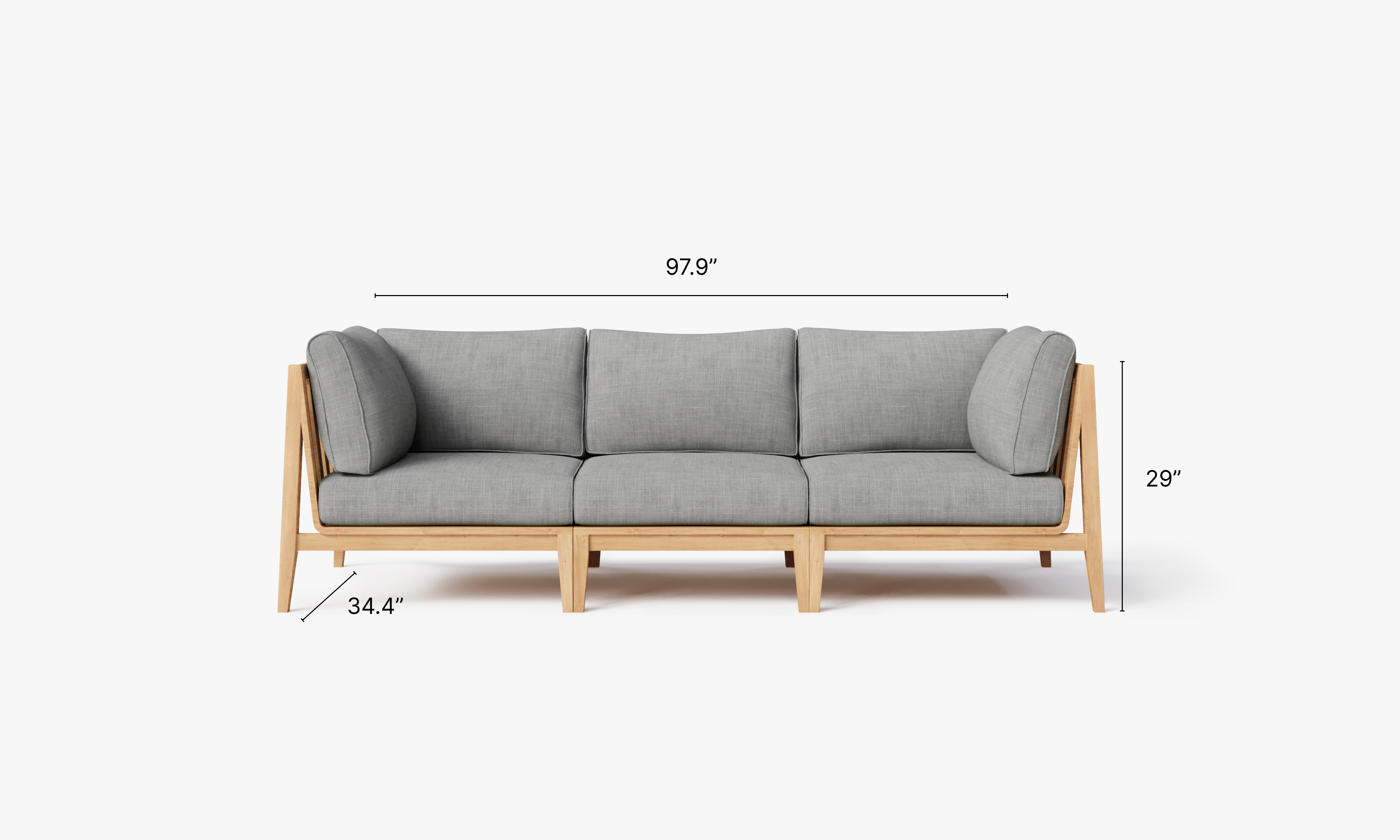 Teak outdoor sofa with a 3-seat design, featuring clean lines and a sturdy frame, perfect for patio or garden seating.-teak outdoor sofa-outer #color_pacific fog gray