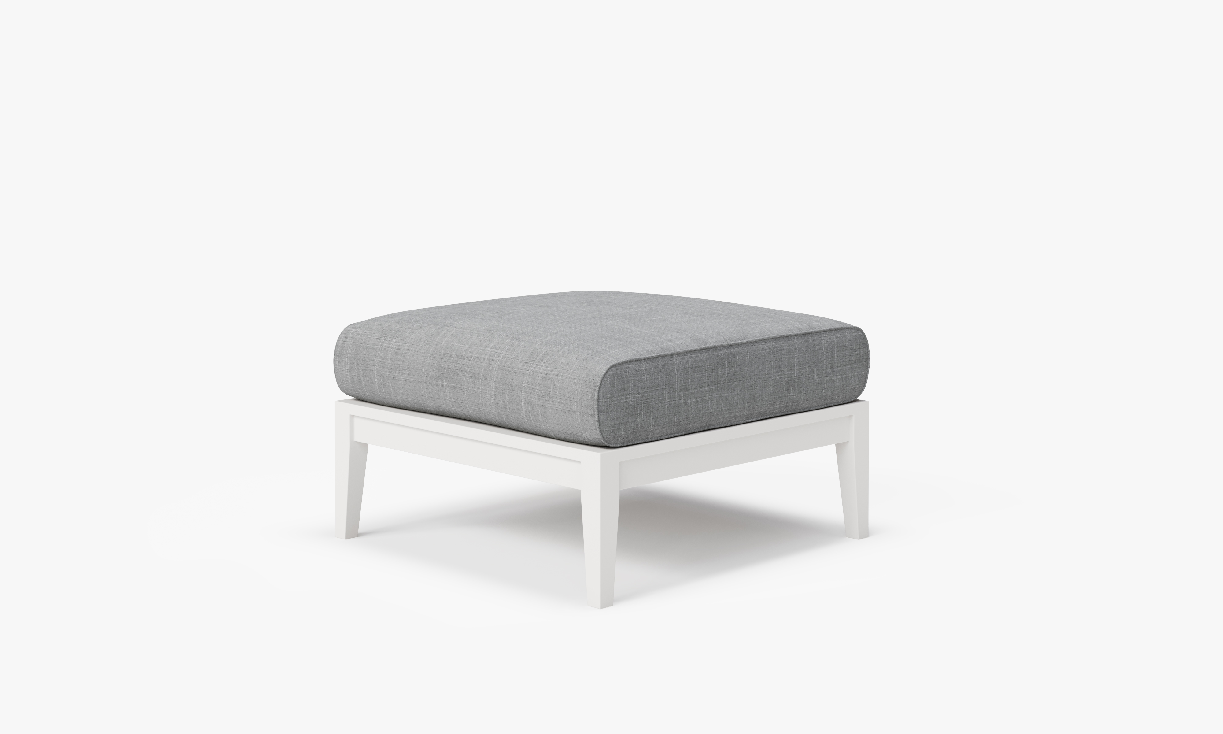 White Aluminum Outdoor Ottoman, front. Comfortable, durable, and weather resistant outdoor seating with memory foam. #color_pacific fog gray