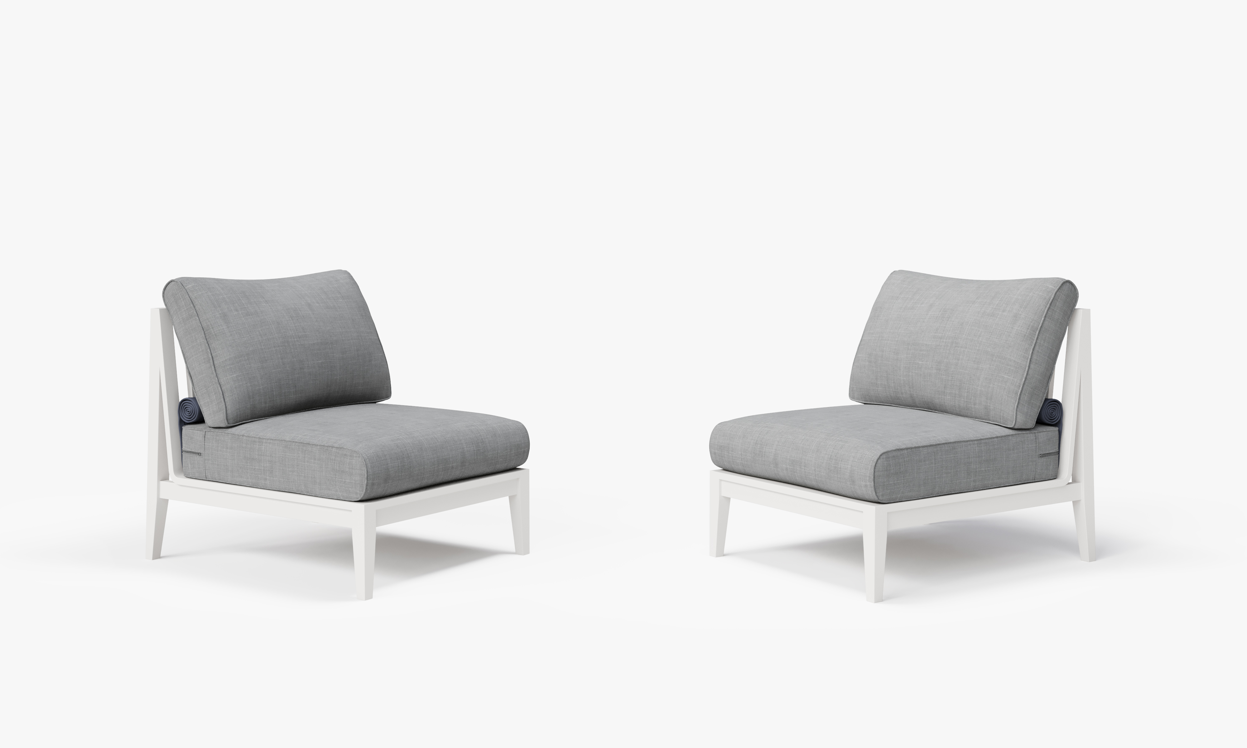 White Aluminum Outdoor Armless Chair Conversation Set, front. Comfortable, durable, and weather resistant outdoor seating with memory foam. #color_pacific fog gray