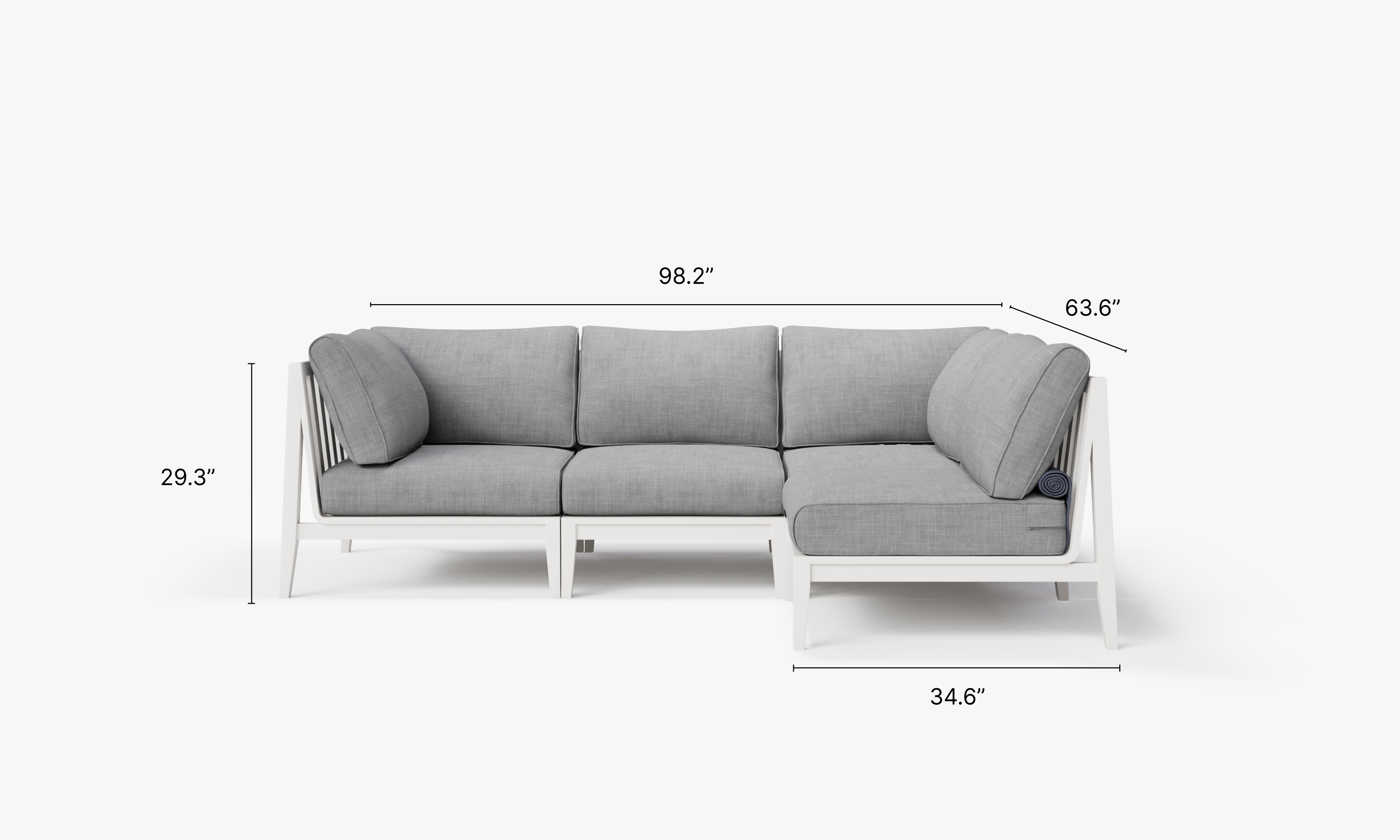 White Aluminum Outdoor L Sectional - 4 Seat dimensions in inches, also listed under Dimensions and Weights. #color_pacific fog gray