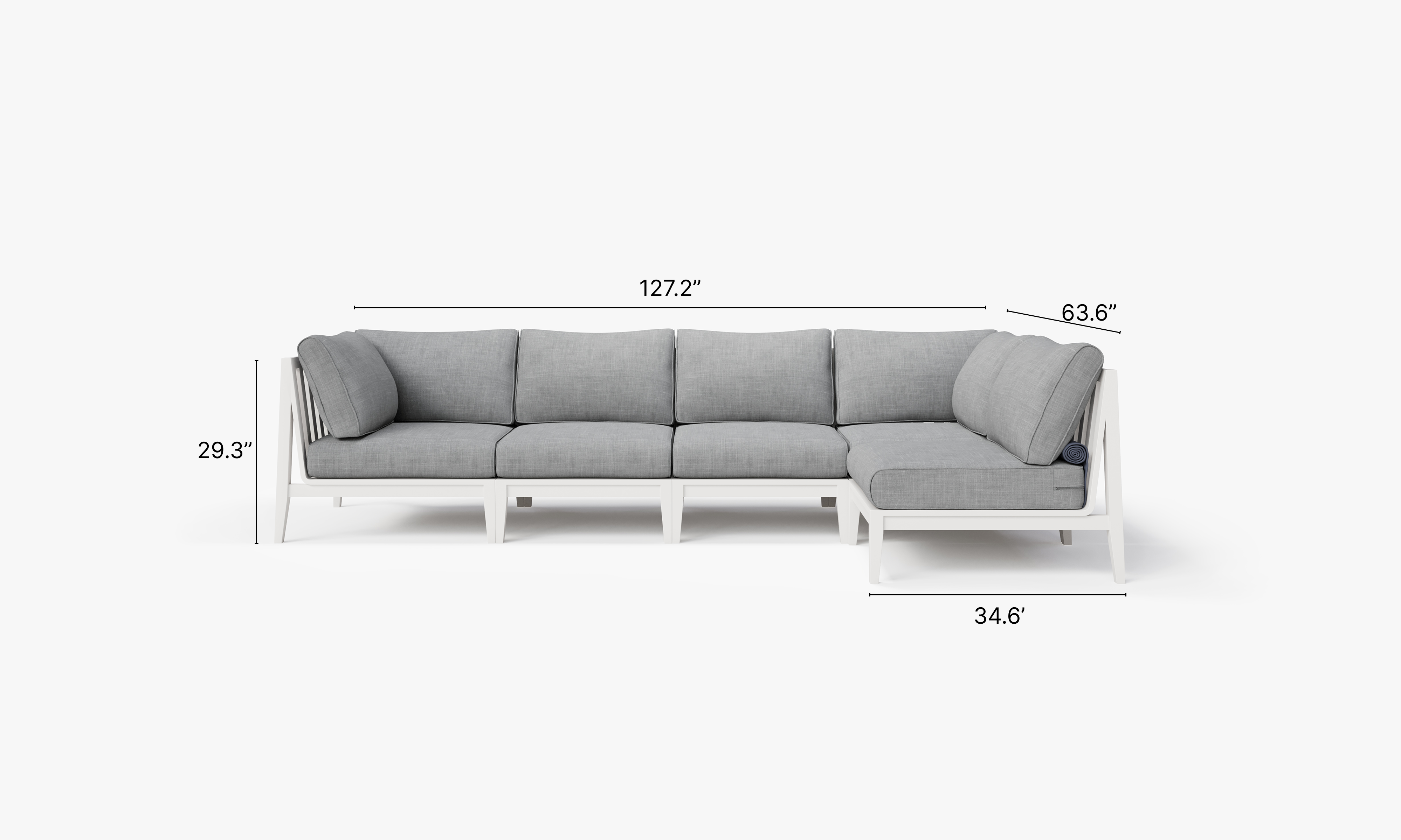 White Aluminum Outdoor L Sectional - 5 Seat dimensions in inches, also listed under Dimensions and Weights. #color_pacific fog gray