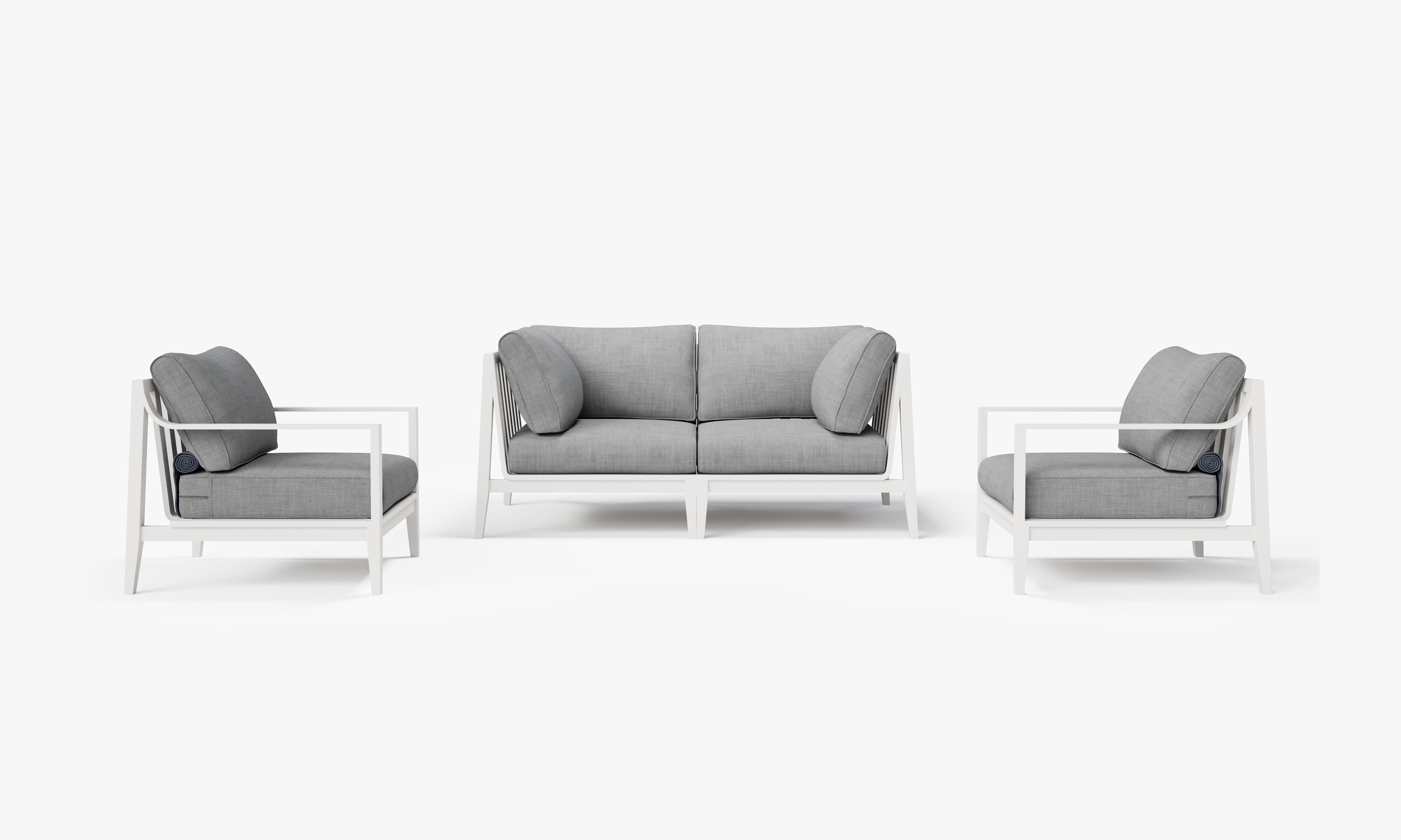 White Aluminum Outdoor Loveseat with Armchairs - 4 Seat, front. Comfortable, durable, and weather resistant outdoor seating with memory foam. #color_pacific fog gray