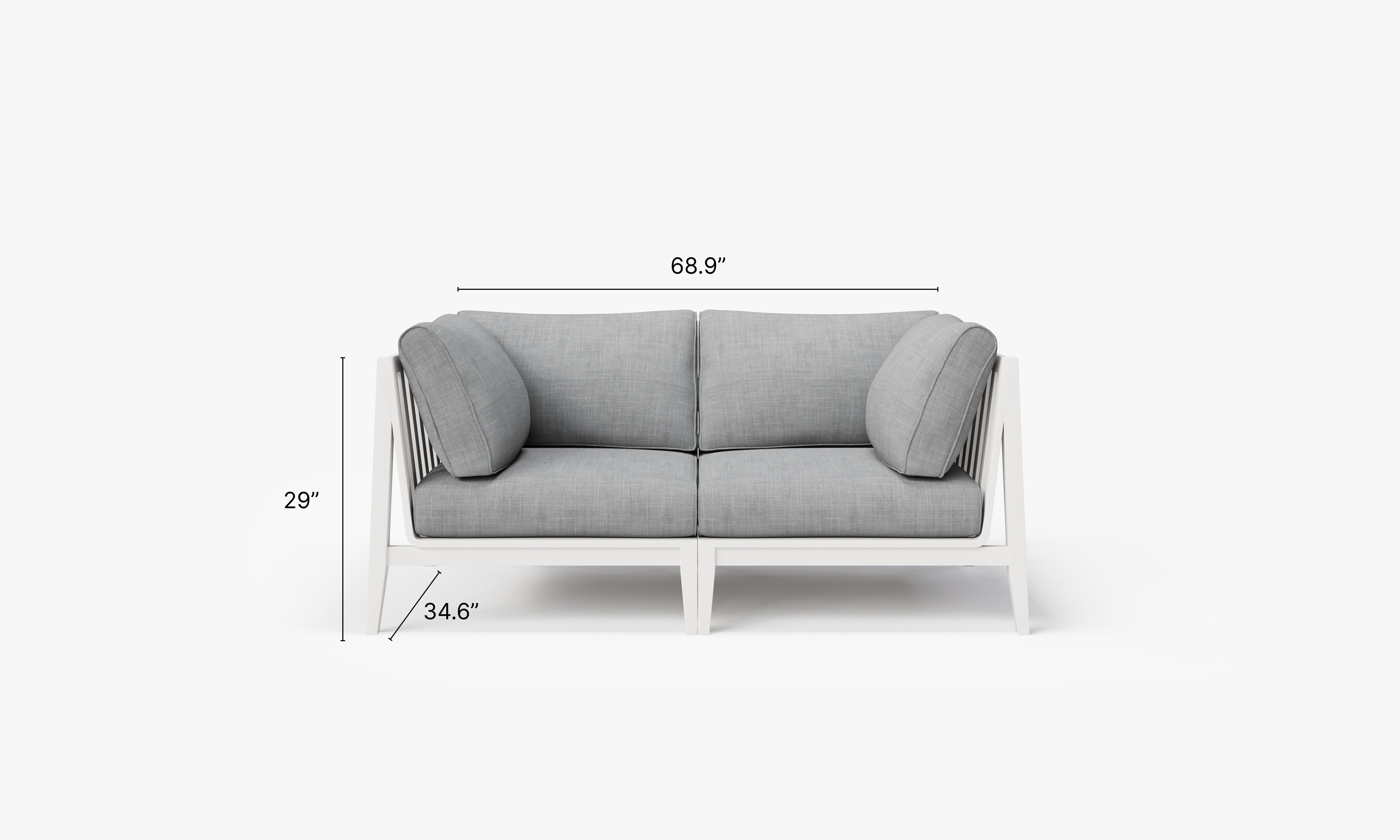 White Aluminum Outdoor Loveseat dimensions in inches, also listed under Dimensions and Weights. #color_pacific fog gray
