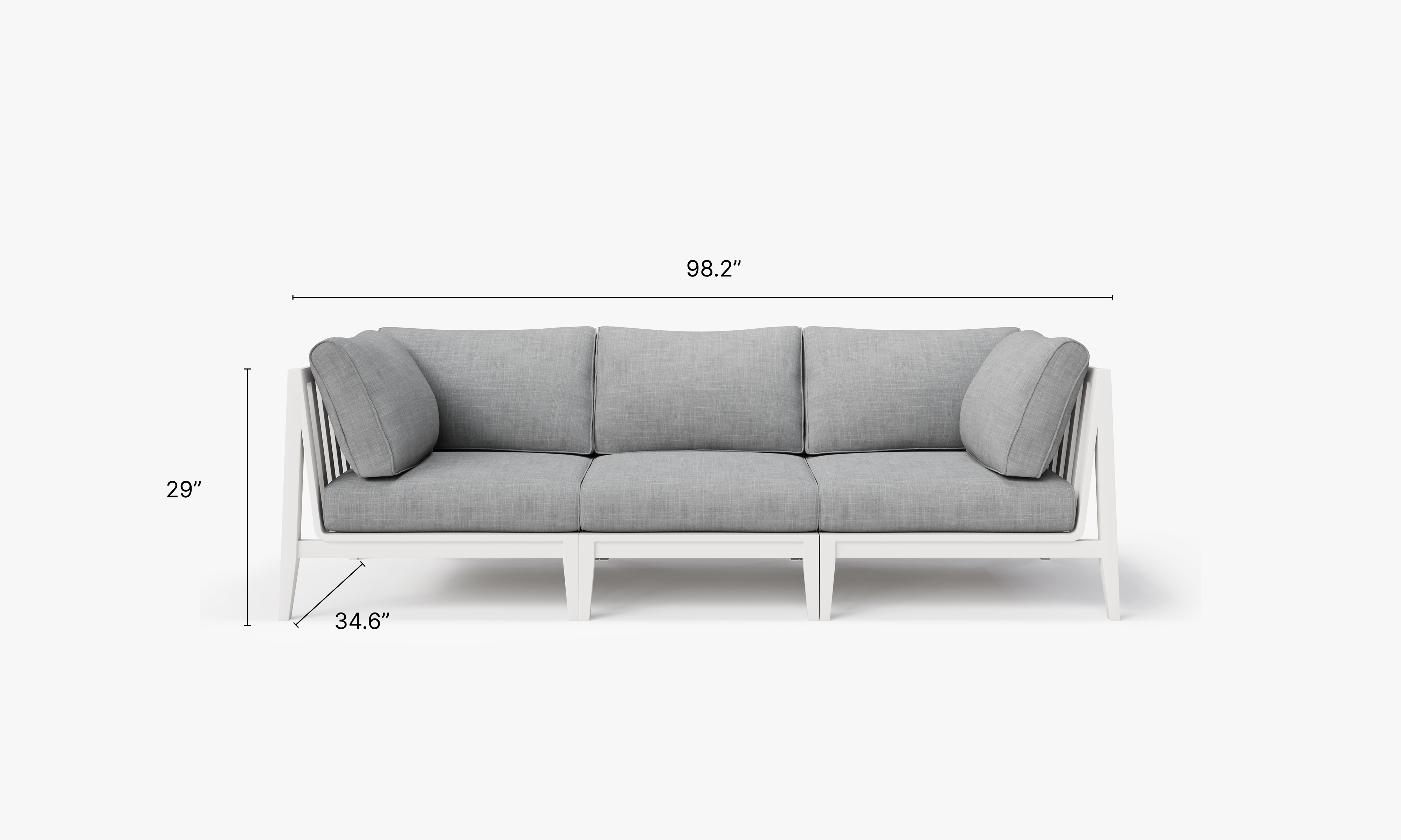 White Aluminum Outdoor Sofa - 3 Seat dimensions in inches, also listed under Dimensions and Weights. #color_pacific fog gray