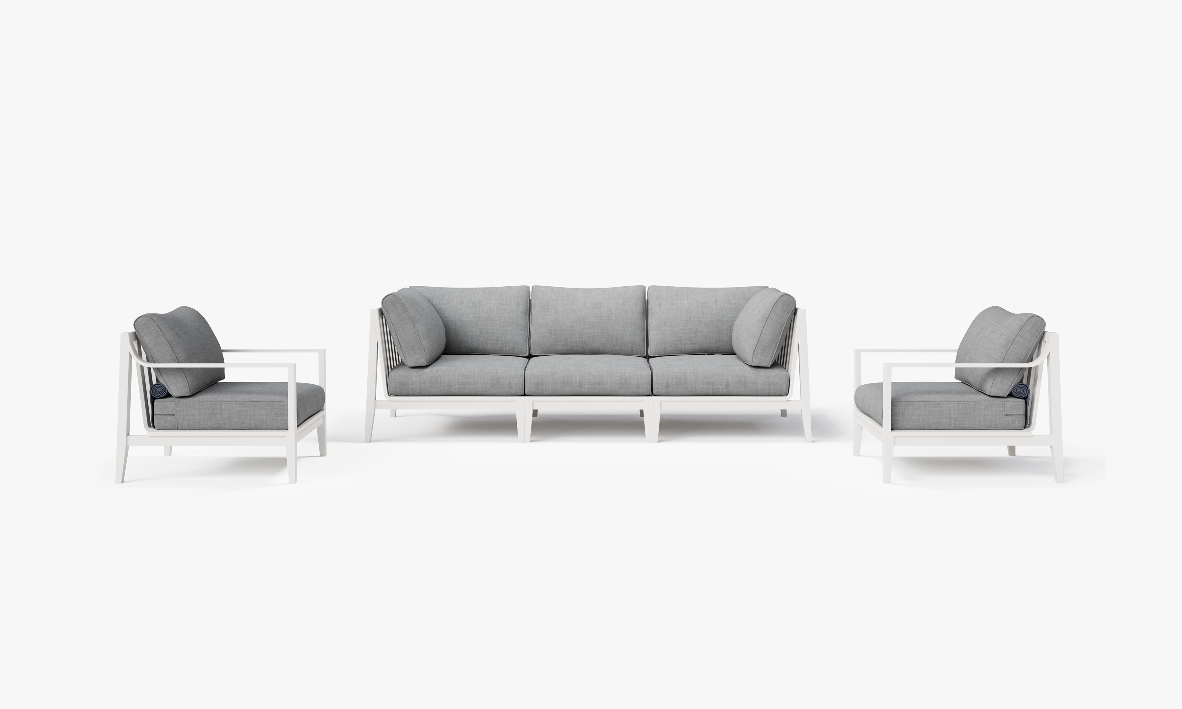 White Aluminum Outdoor Sofa with Armchairs - 5 Seat, front. Comfortable, durable, and weather resistant outdoor seating with memory foam. #color_pacific fog gray