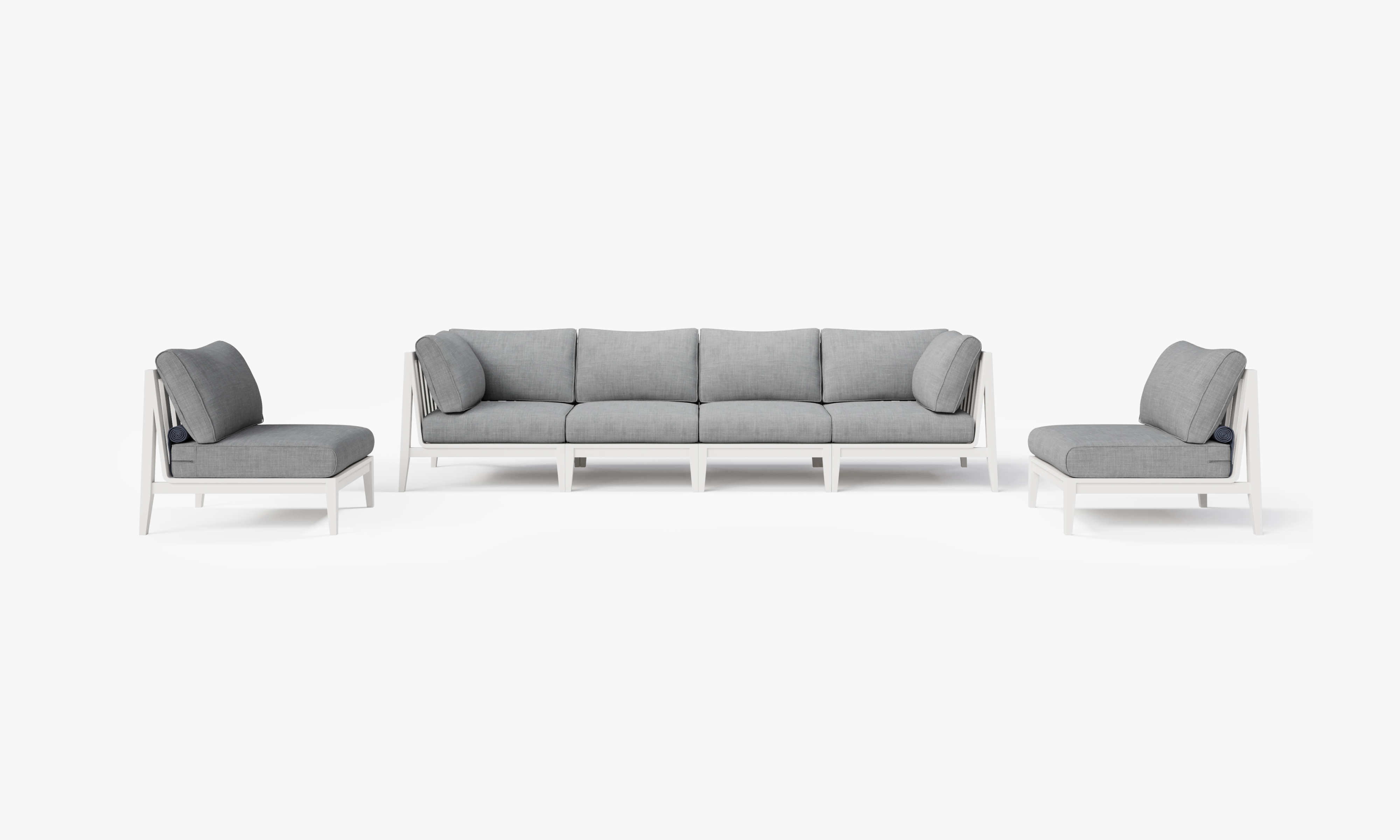 White Aluminum Outdoor Sofa with Armless Chairs - 6 Seat, front. Comfortable, durable, and weather resistant outdoor seating with memory foam. #color_pacific fog gray