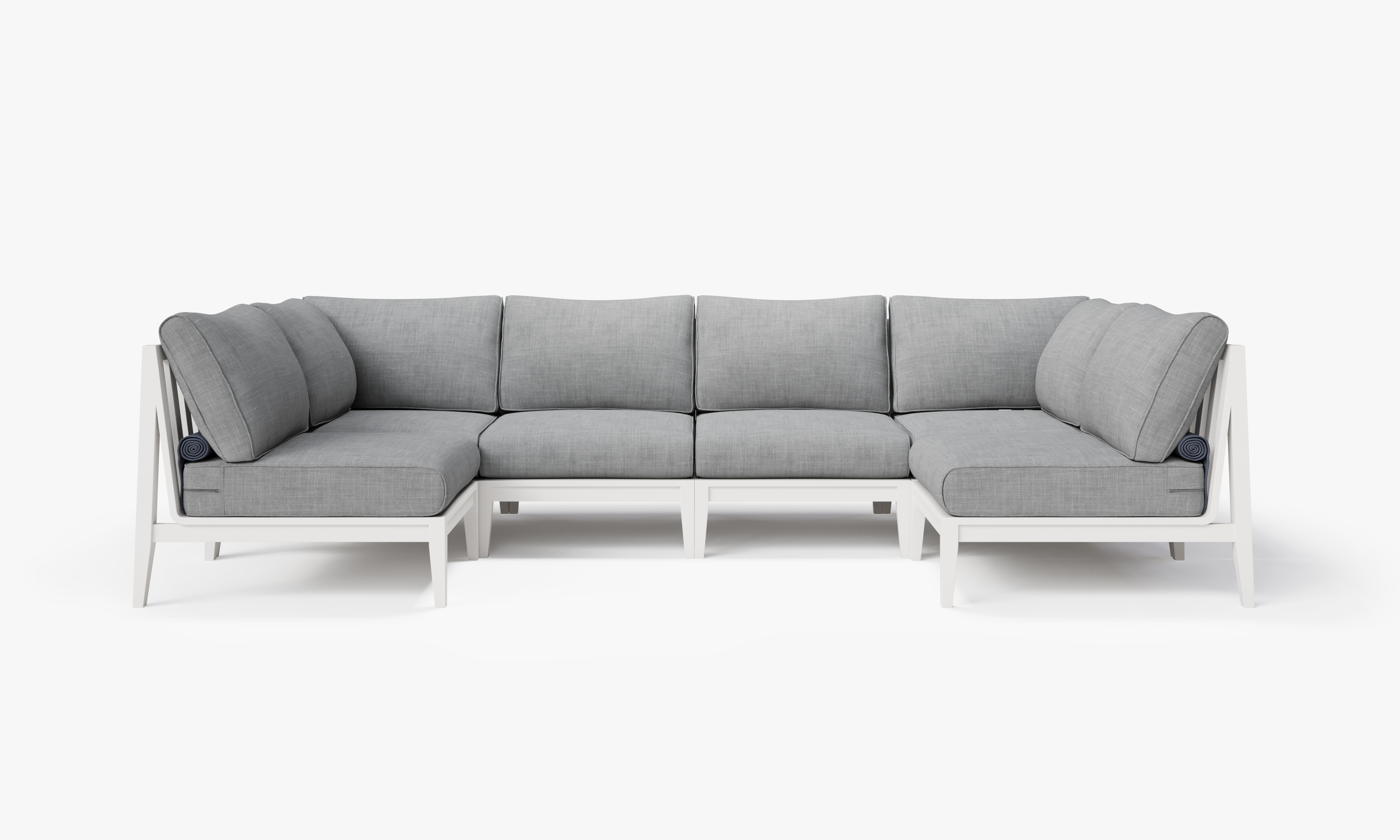 White Aluminum Outdoor U Sectional - 6 Seat, front. Comfortable, durable, and weather resistant outdoor seating with memory foam. #color_pacific fog gray