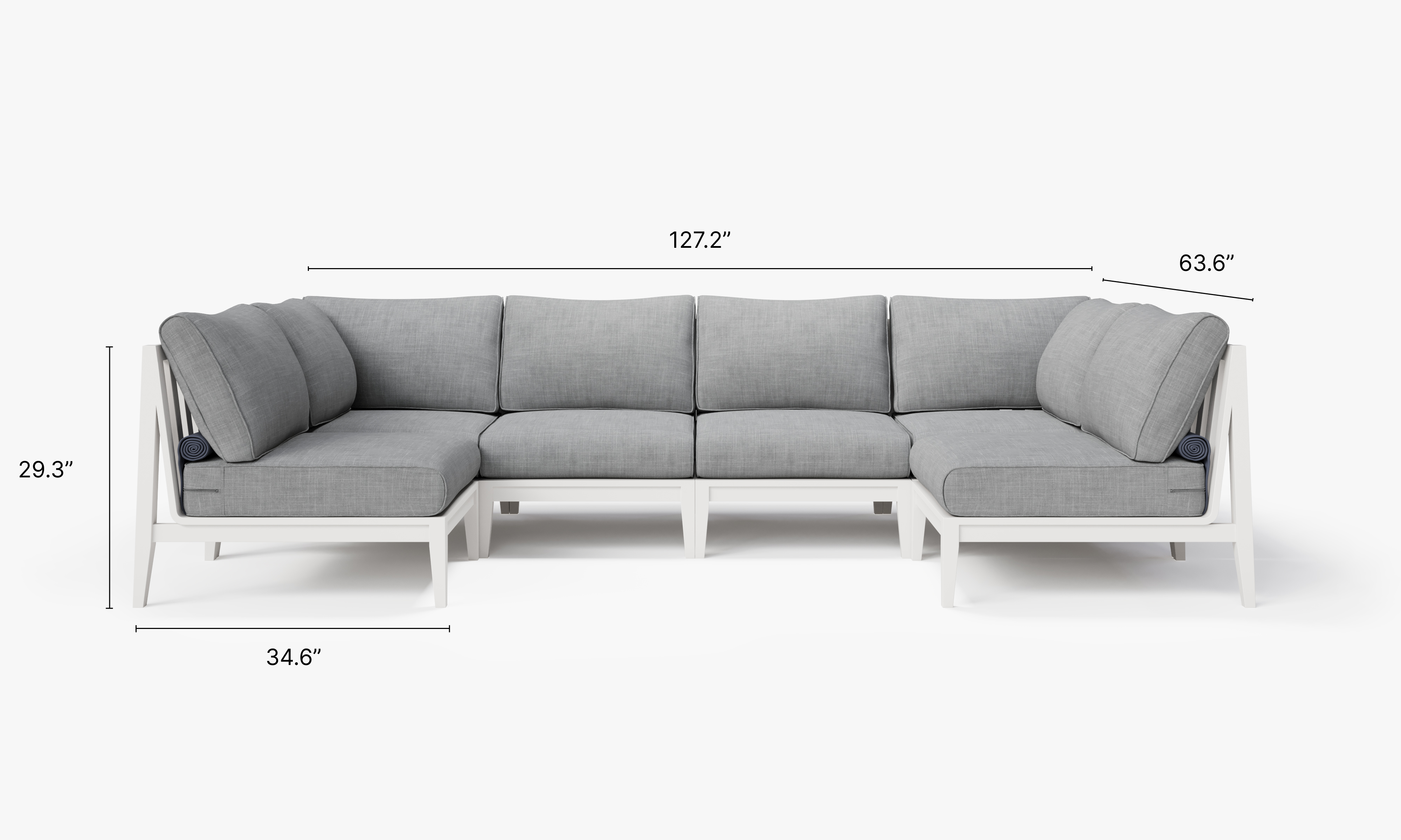 White Aluminum Outdoor U Sectional - 6 Seat dimensions in inches, also listed under Dimensions and Weights. #color_pacific fog gray
