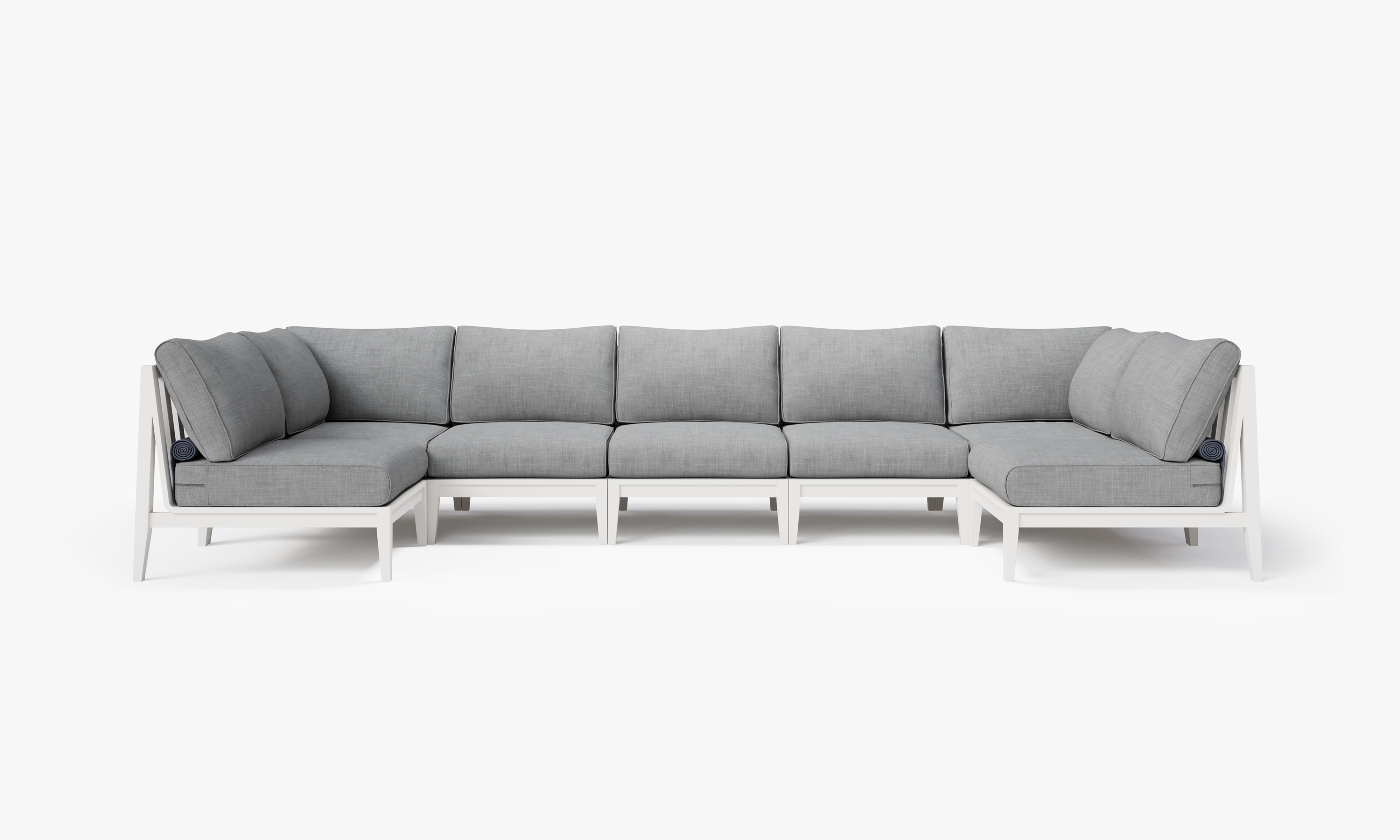 White Aluminum Outdoor U Sectional - 7 Seat, front. Comfortable, durable, and weather resistant outdoor seating with memory foam. #color_pacific fog gray