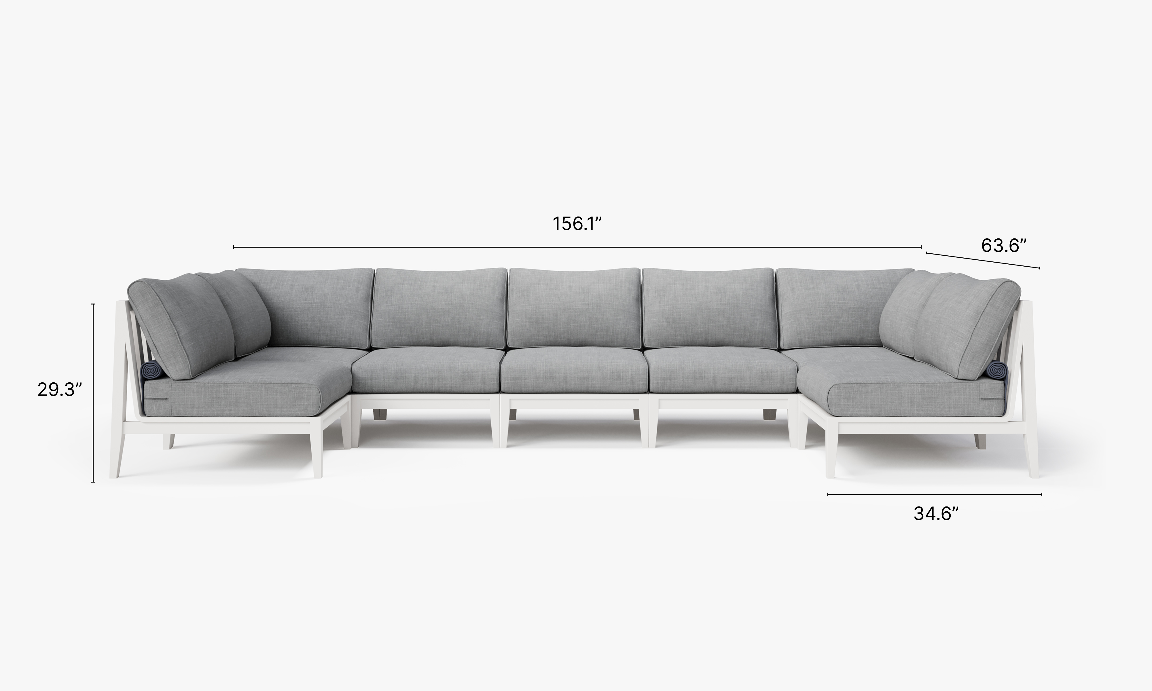 White Aluminum Outdoor U Sectional - 7 Seat dimensions in inches, also listed under Dimensions and Weights. #color_pacific fog gray