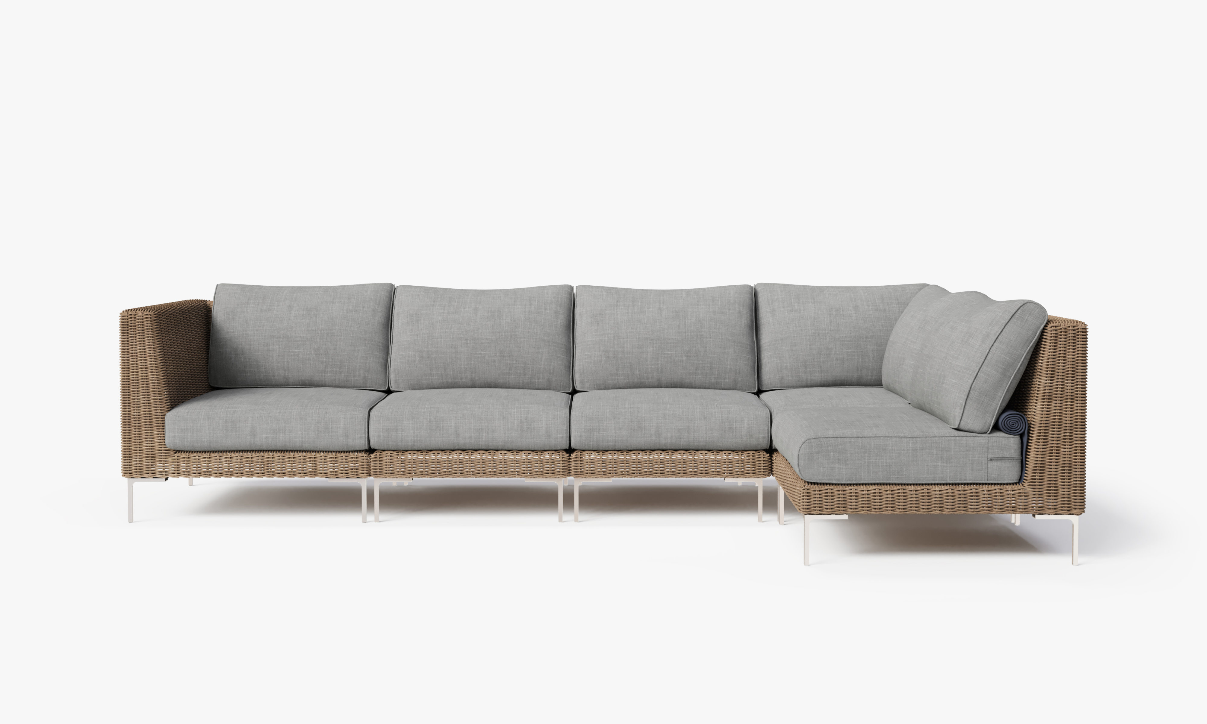 Brown Wicker Outdoor L Sectional - 5 Seat, front. Comfortable, durable, and weather resistant outdoor seating with memory foam. #color_pacific fog gray