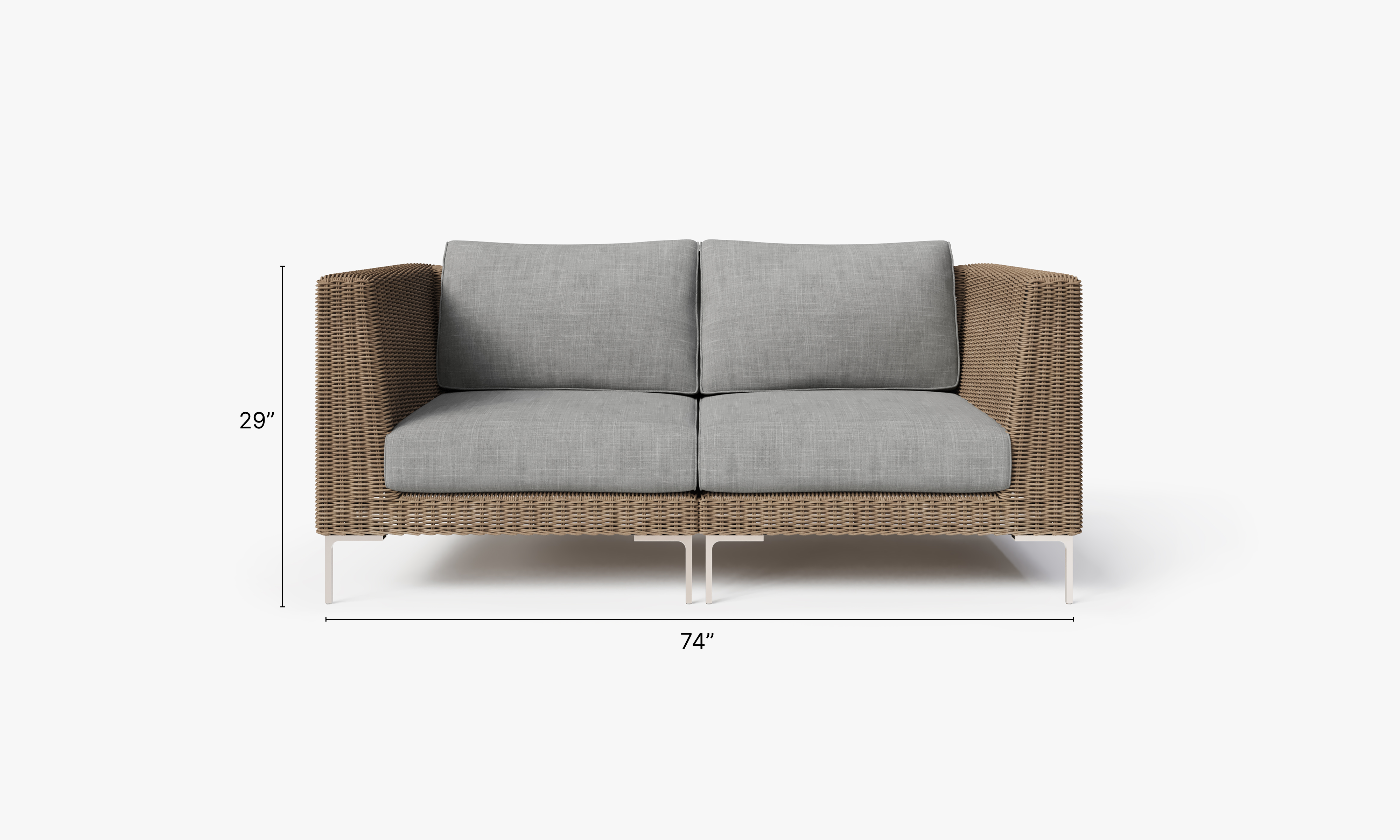 Brown Wicker Outdoor Loveseat dimensions in inches, also listed under Dimensions and Weights. #color_pacific fog gray