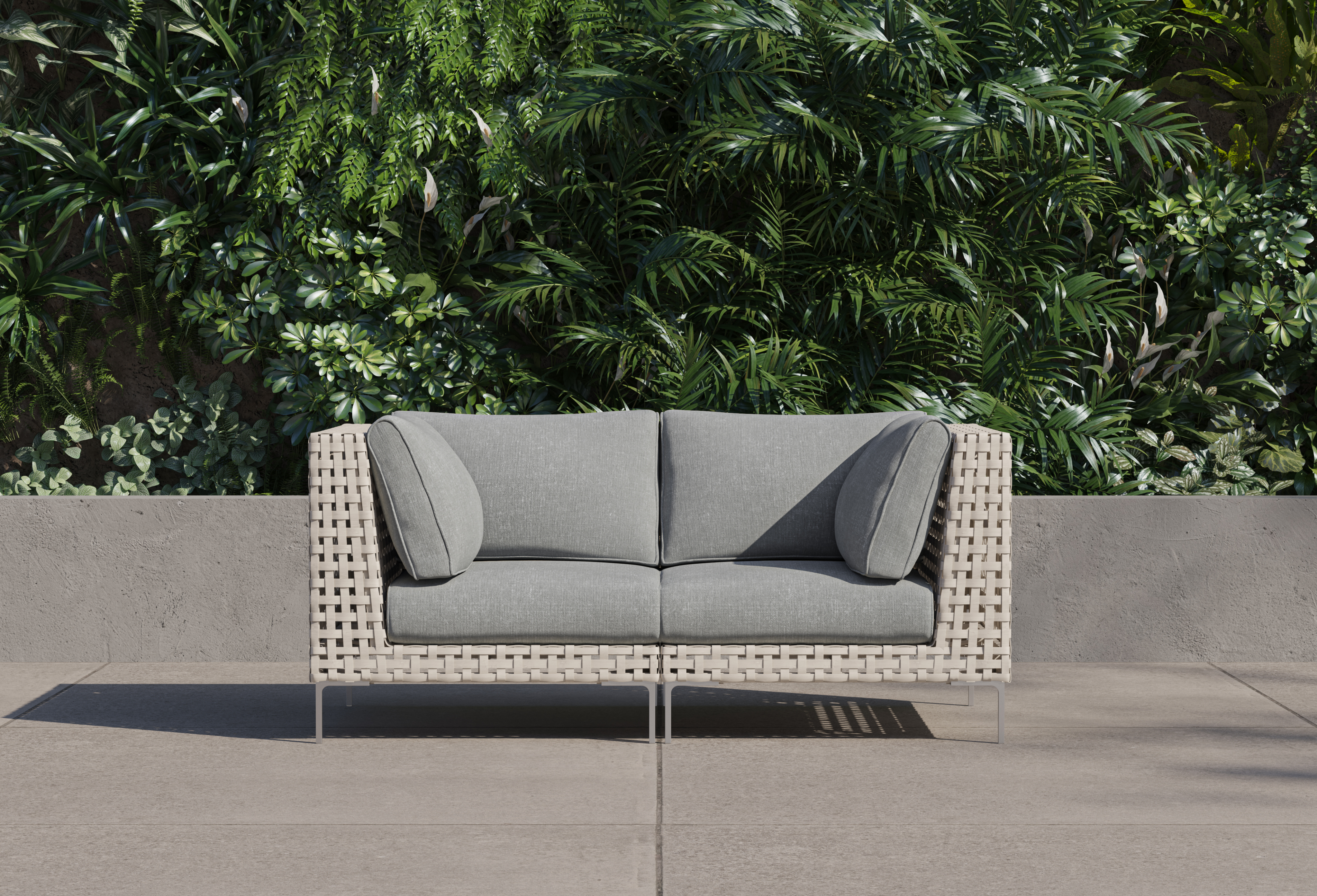 Open Weave Wicker Outdoor Loveseat #color_pacific fog gray