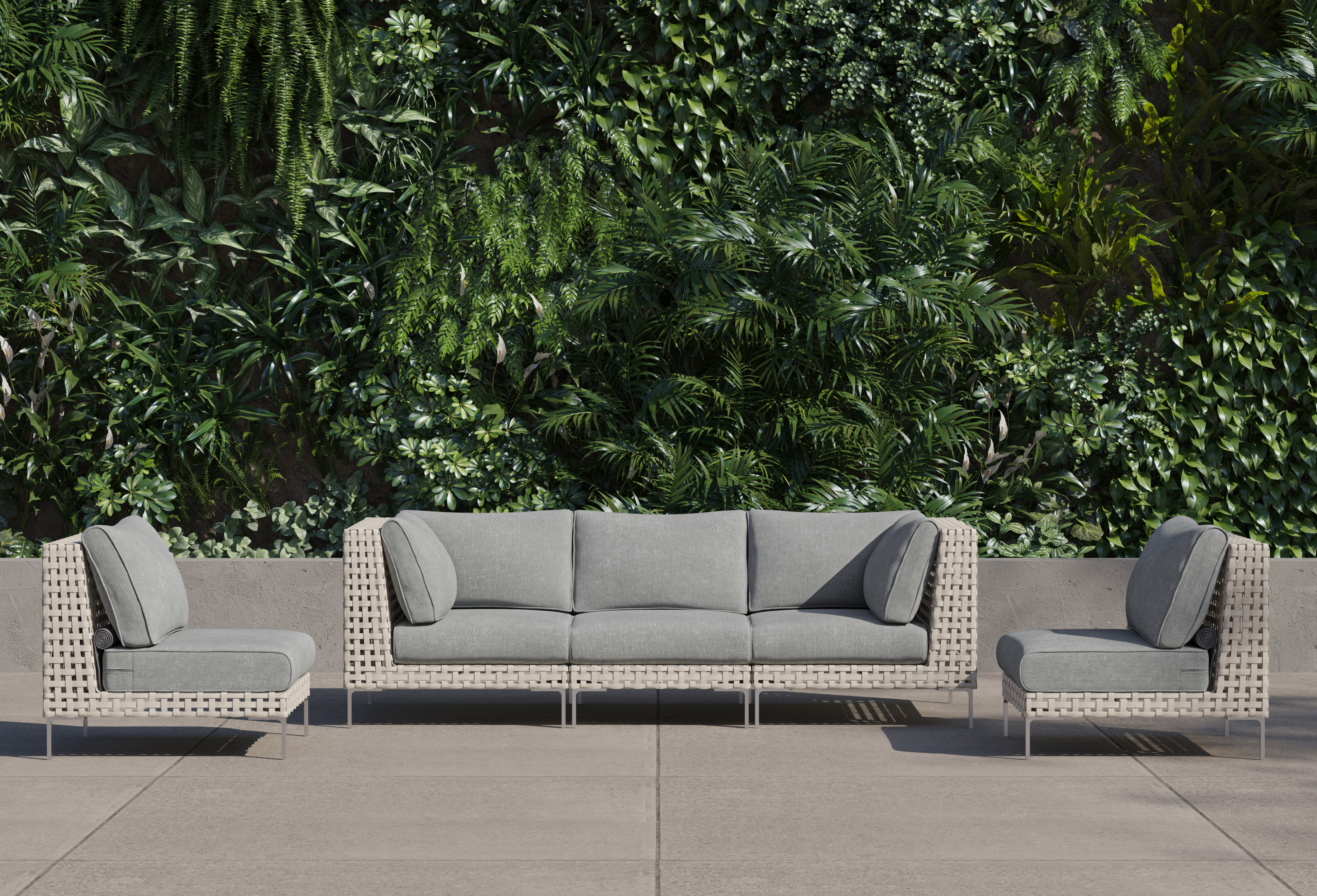 Open Weave Wicker Outdoor Sofa with Armless Chairs - 5 Seat #color_pacific fog gray