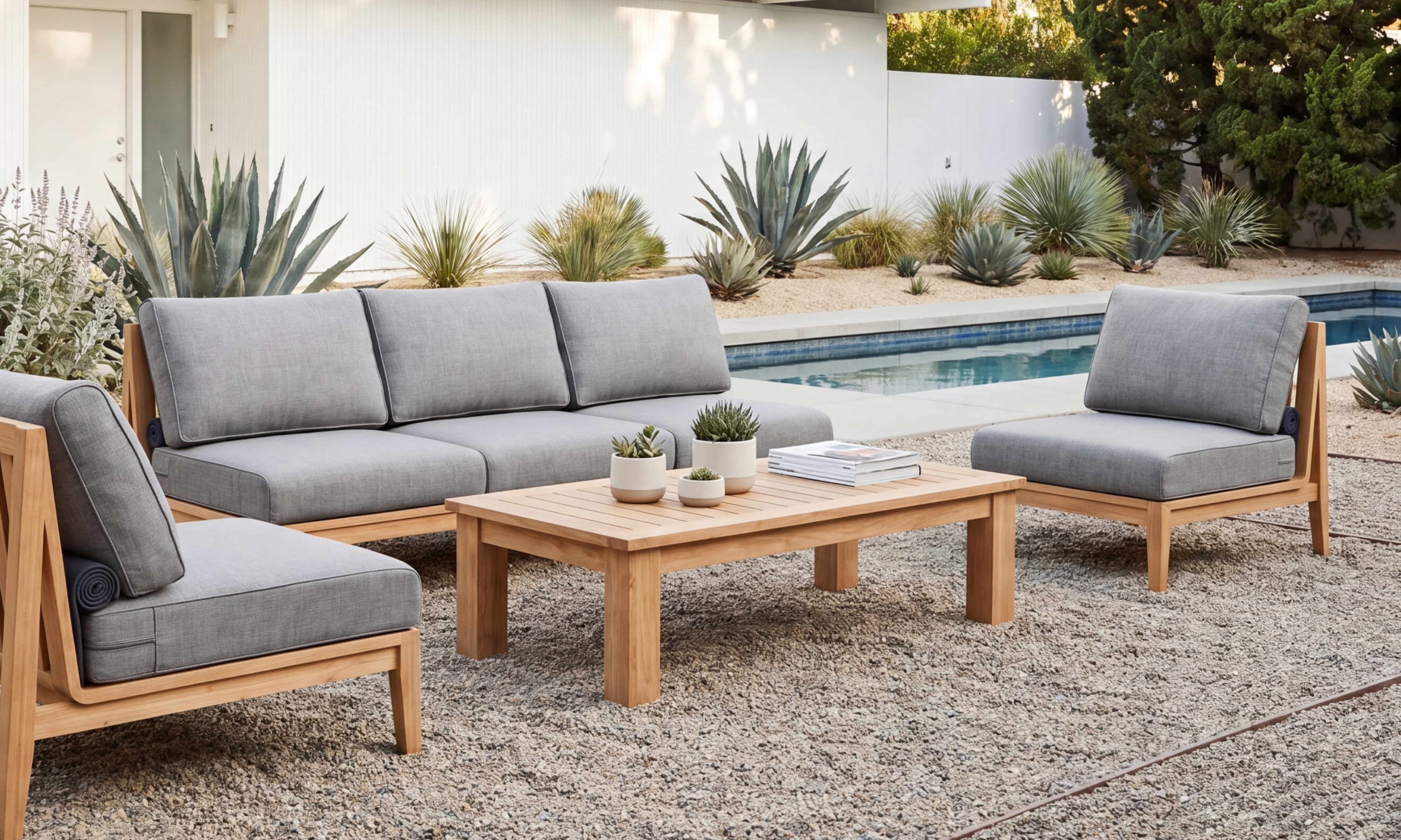 Teak Outdoor Armless Modular Sofa - 5 Seat