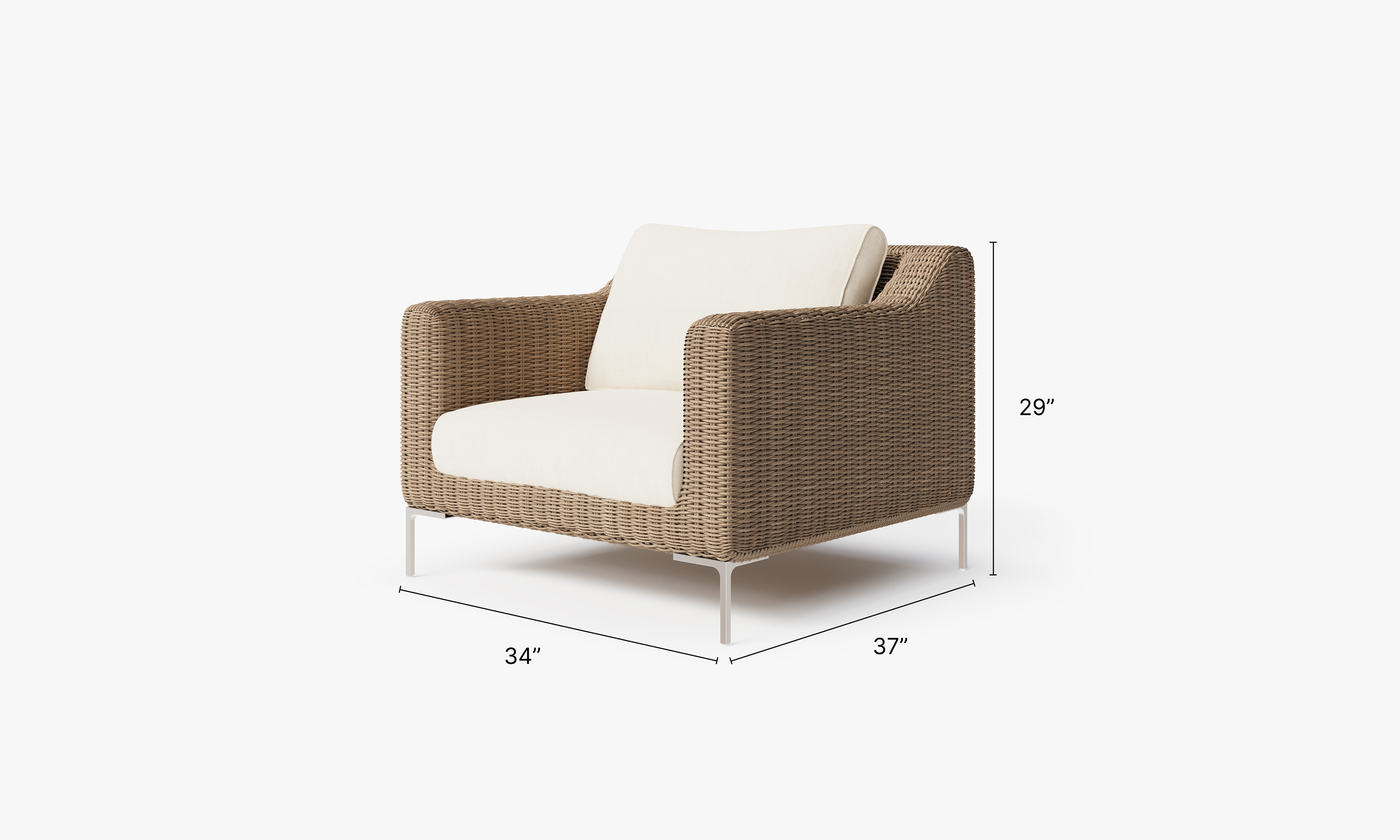 Brown Wicker Outdoor Armchair dimensions in inches, also listed under Dimensions and Weights. #color_palisades cream