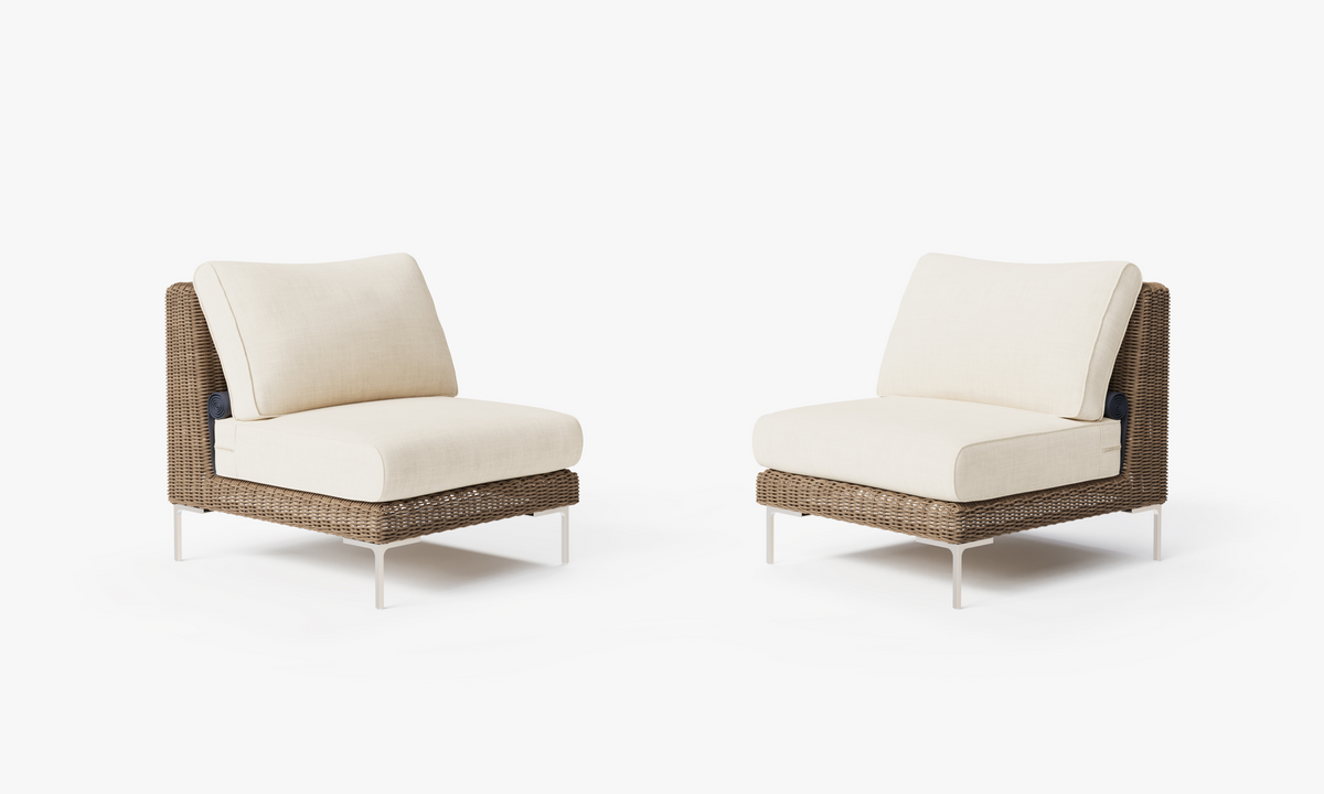 Brown Wicker Outdoor Armless Chair Conversation Set, front. Comfortable, durable, and weather resistant outdoor seating with memory foam. #color_palisades cream